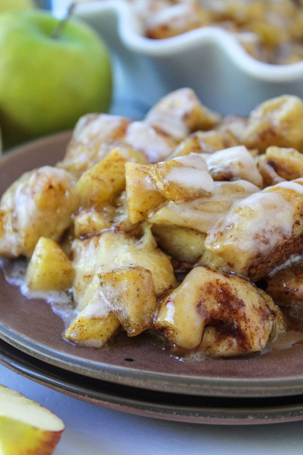 Apple fritter bake topped with icing