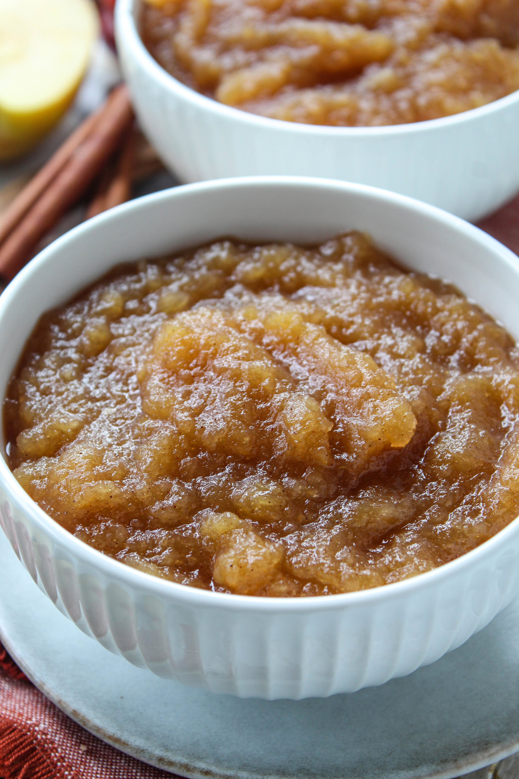 Smooth homemade applesauce ready for serving or baking