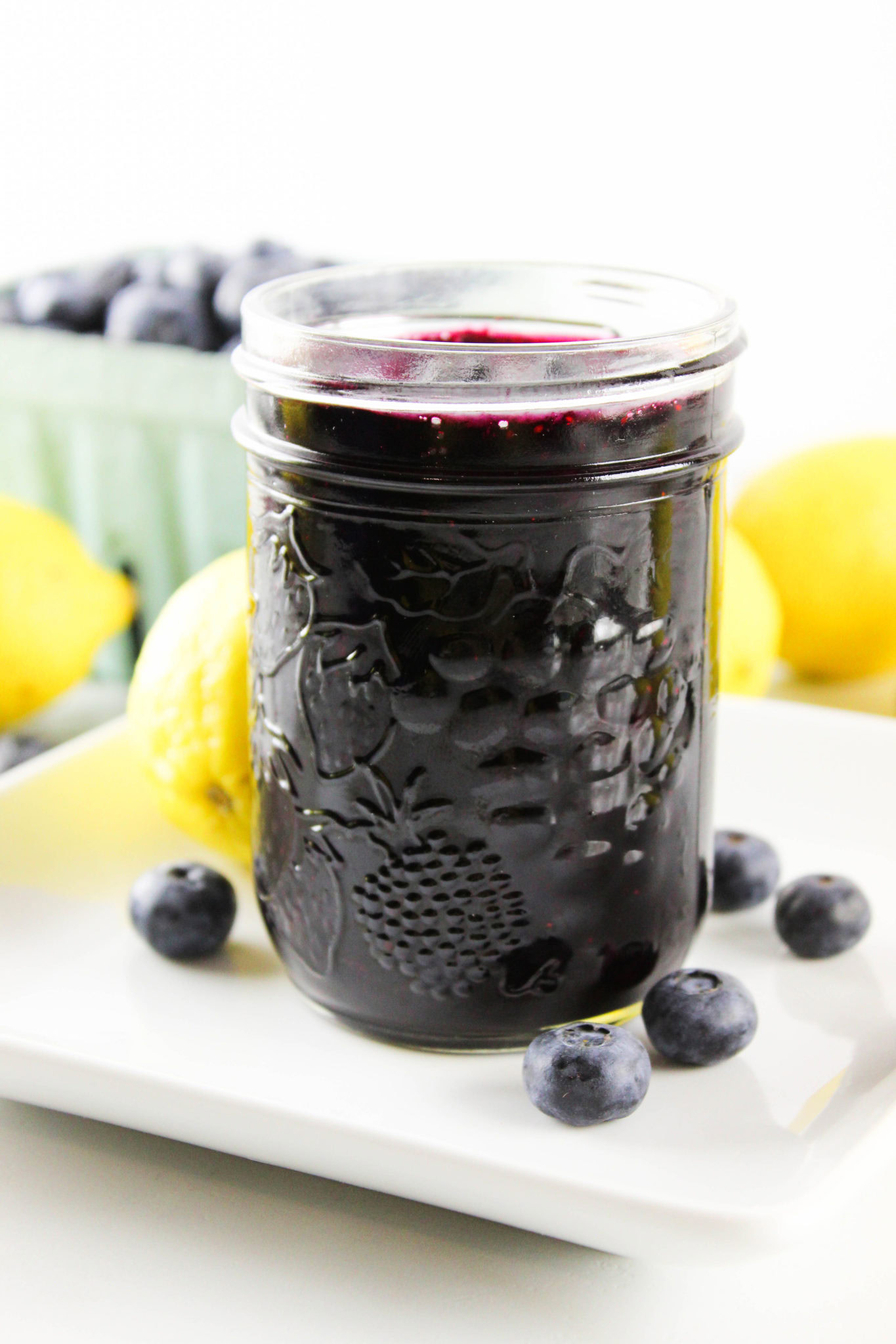 3 ingredient blueberry jam in a glass jar