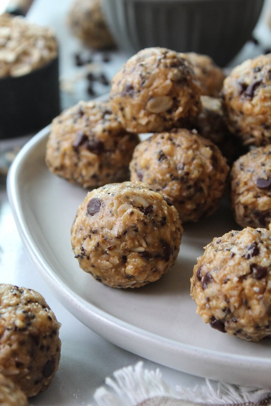 Crispy peanut butter snack balls ready for meal prep containers