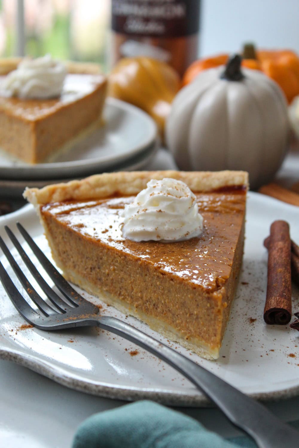 Homemade pumpkin pie baked until perfectly set with a flaky crust