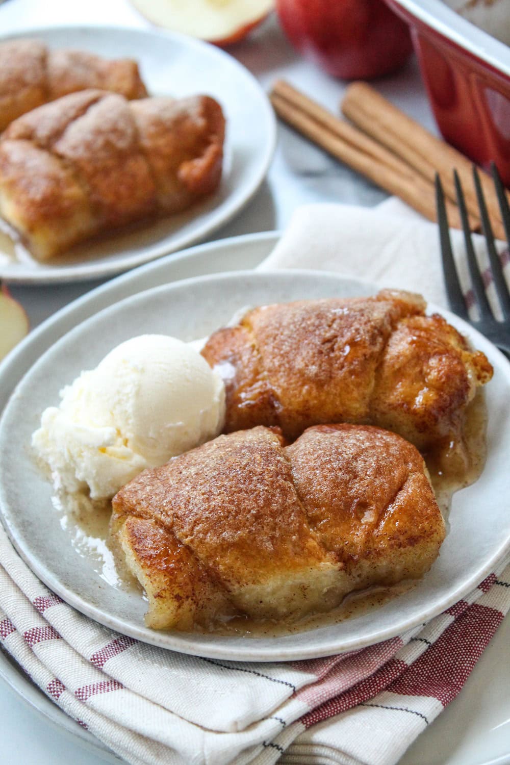 Apple dumplings wrapped in crescent rolls and baked until golden brown