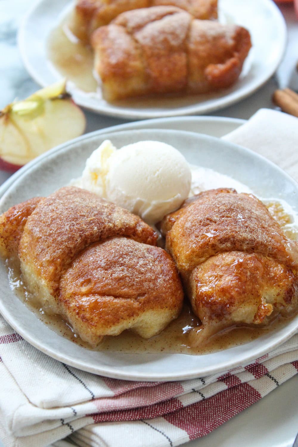 Homemade apple dumplings with flaky crescent rolls and cinnamon sugar