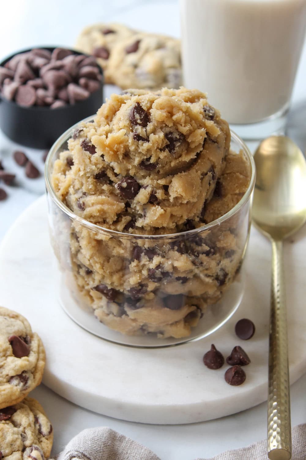 Close up of edible chocolate chip cookie dough safe to eat