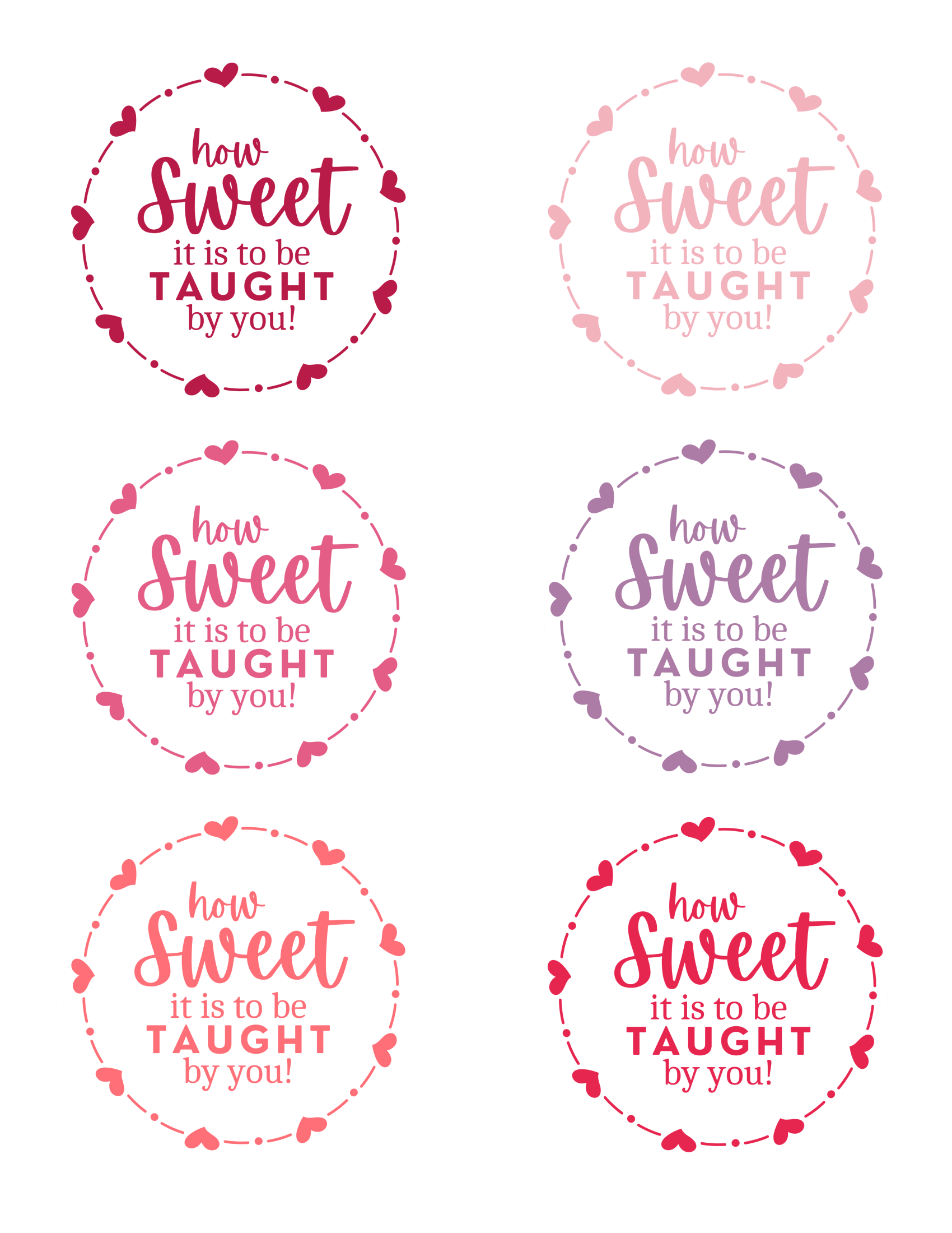 How Sweet It Is to Be Taught by You Teacher Valentine Gift Tags