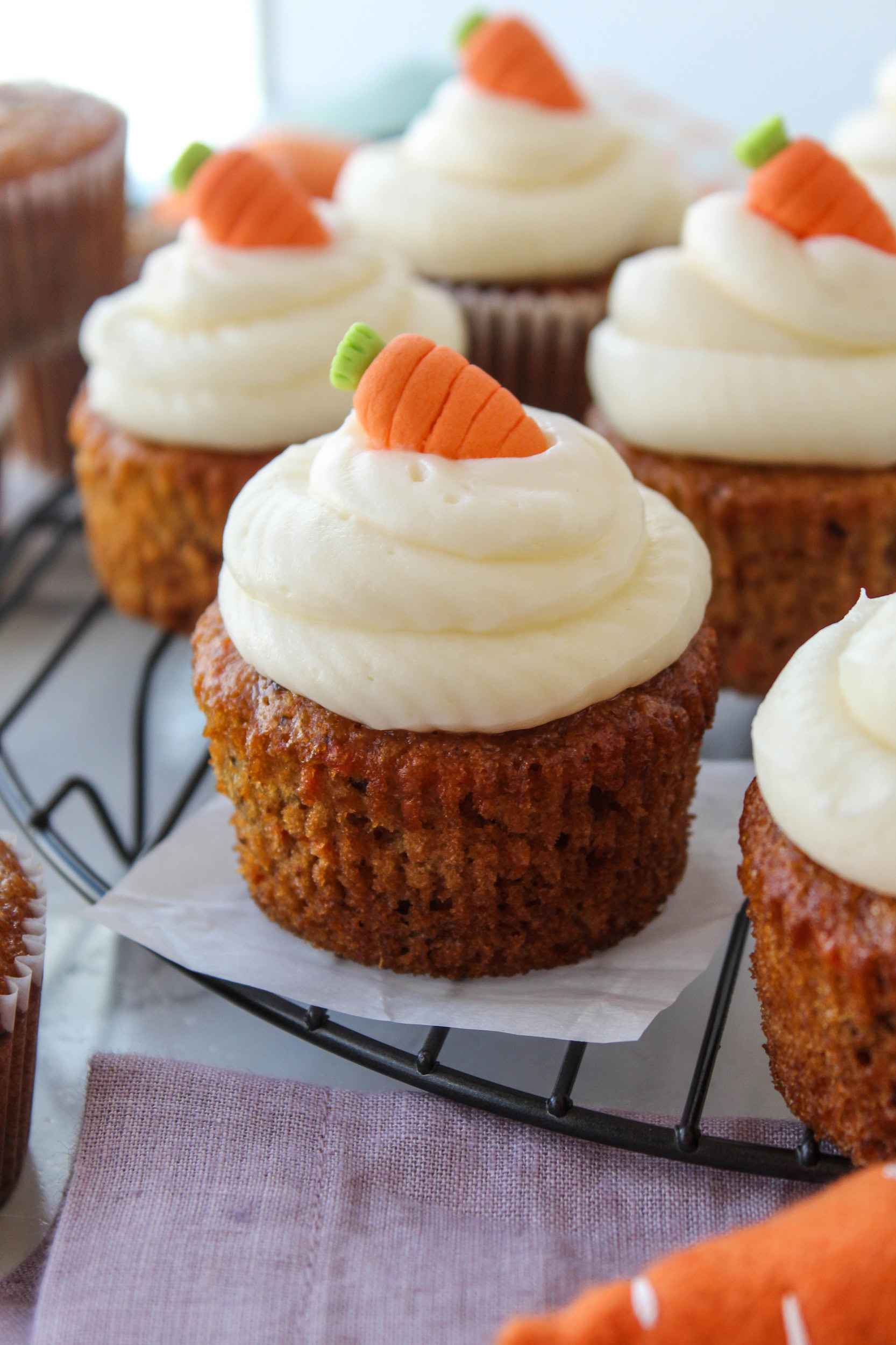 Carrot cake cupcakes with cream cheese frosting