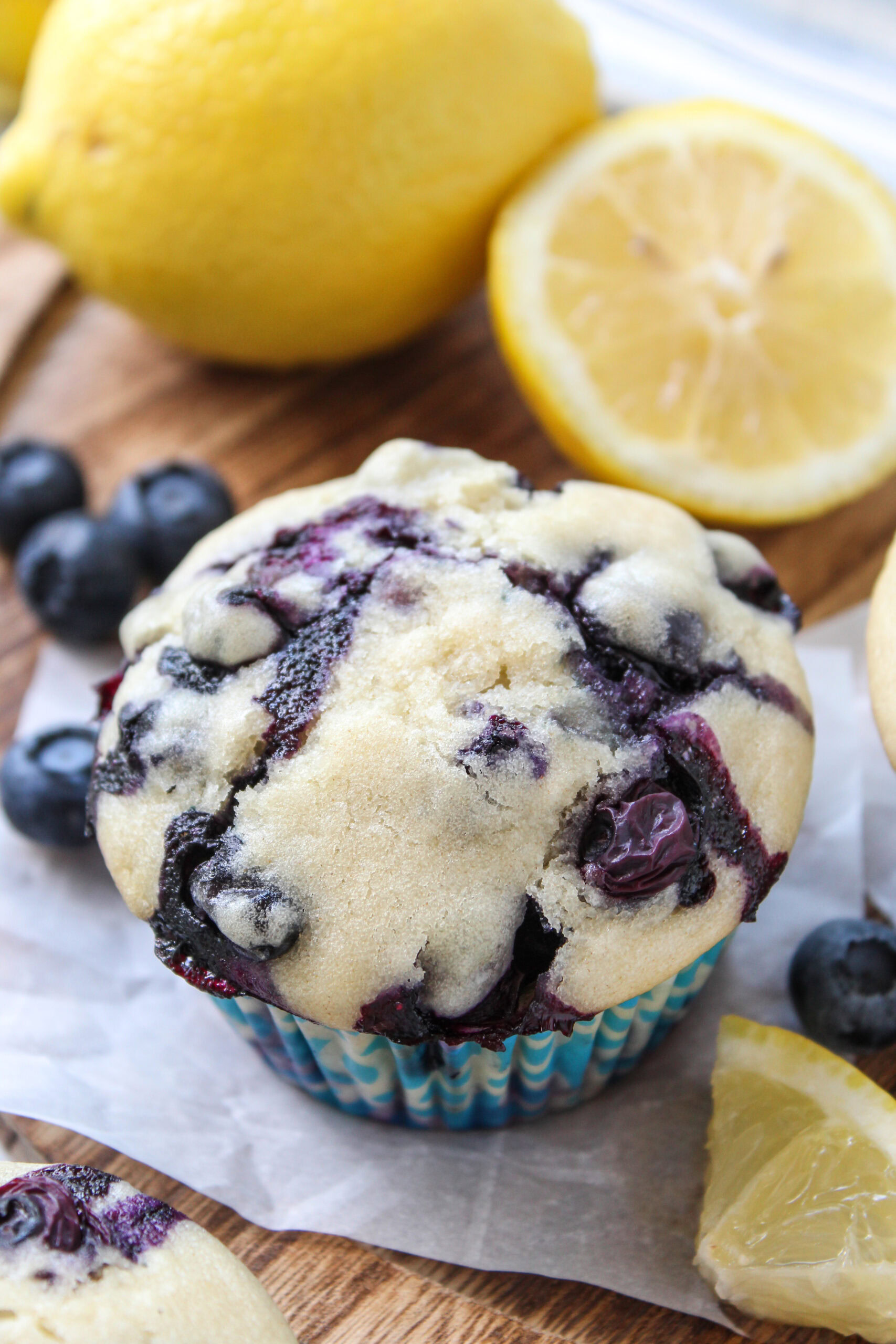 Tall bakery‑style blueberry muffins