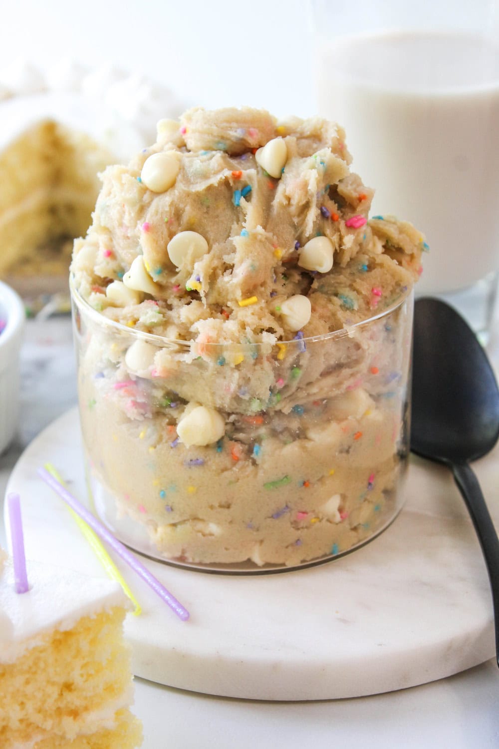 Edible birthday cake cookie dough with rainbow sprinkles