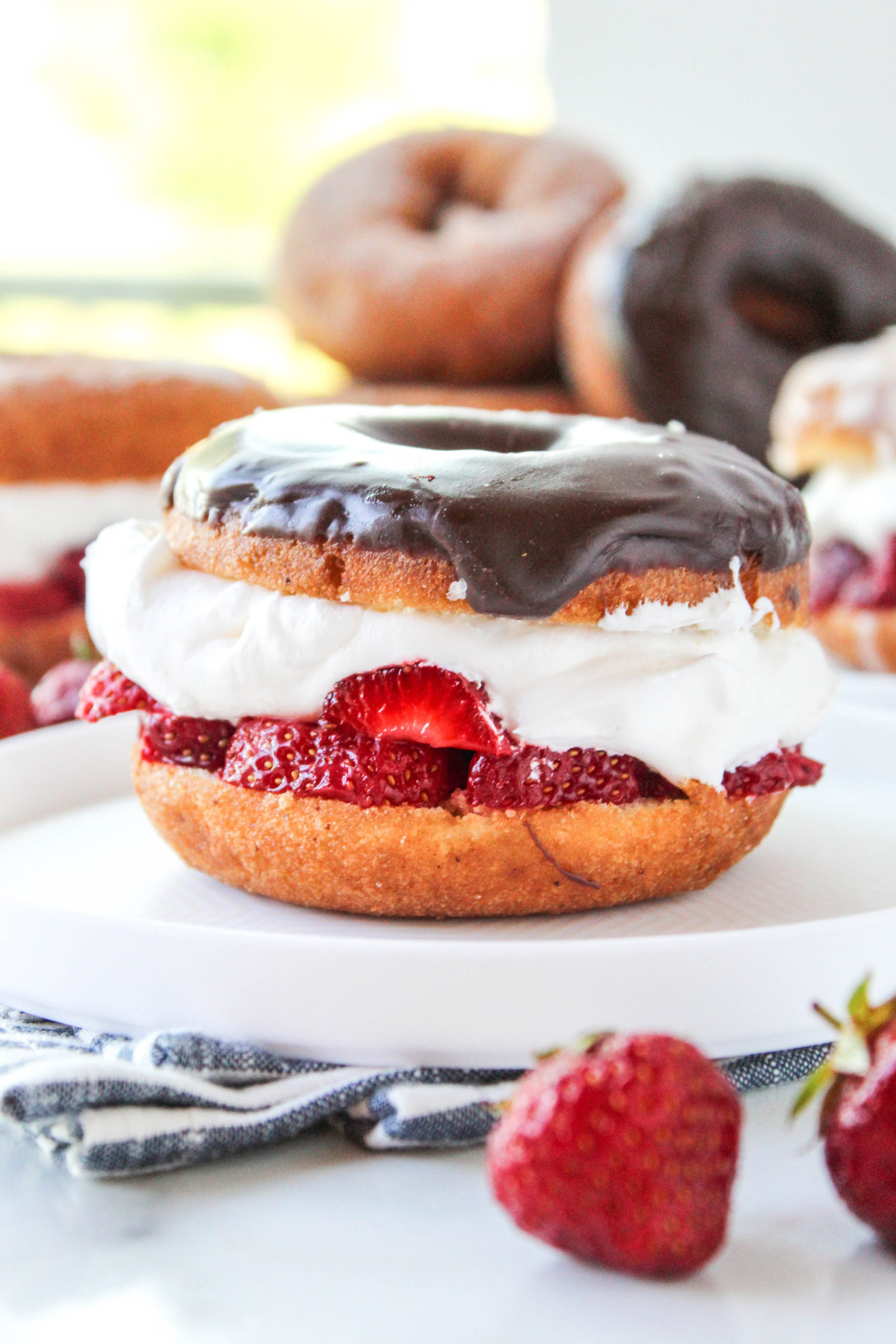 plated strawberry shortcake dessert made from donuts