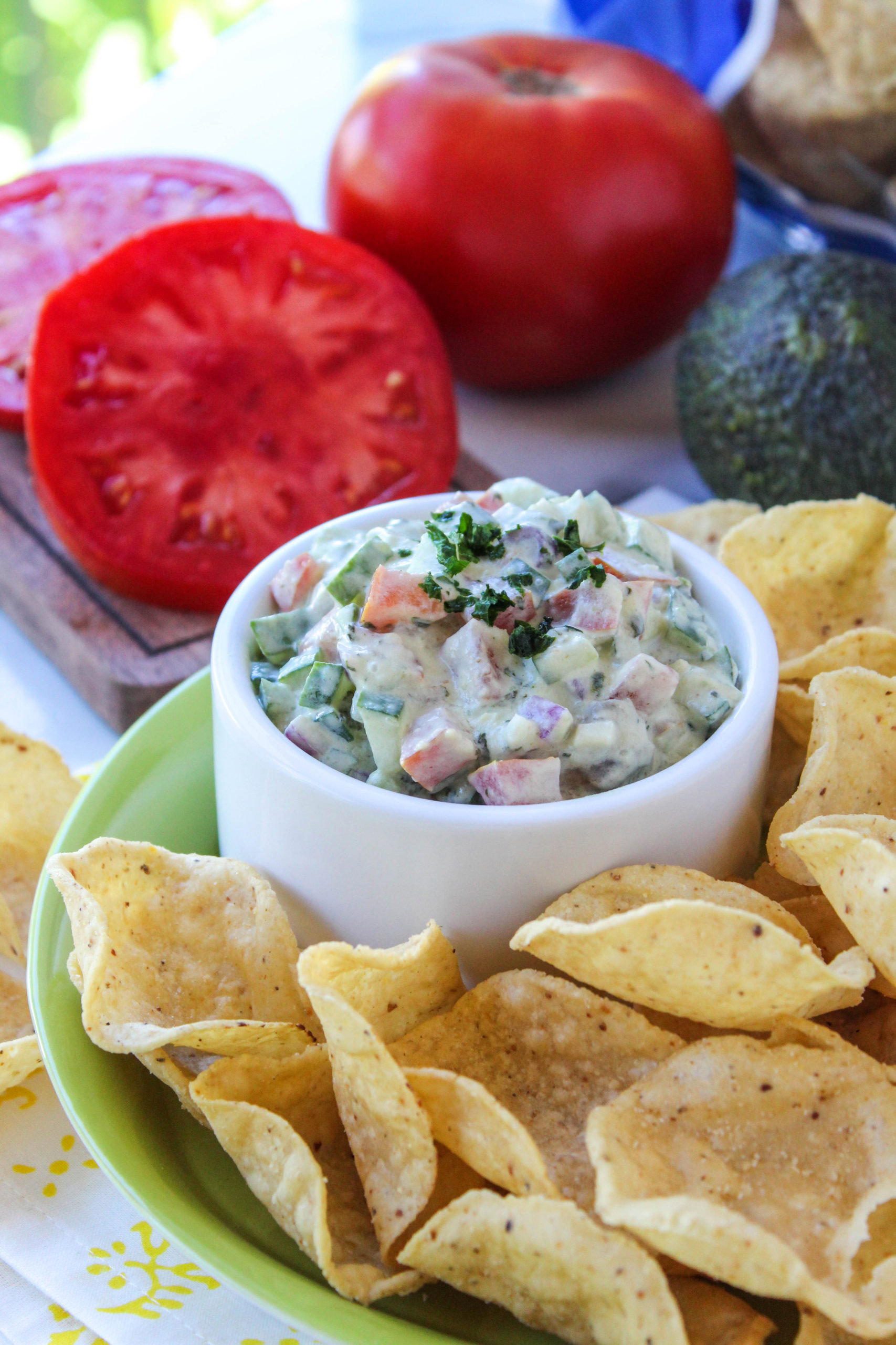 Homemade cucumber avocado salsa served as a fresh appetizer or dip