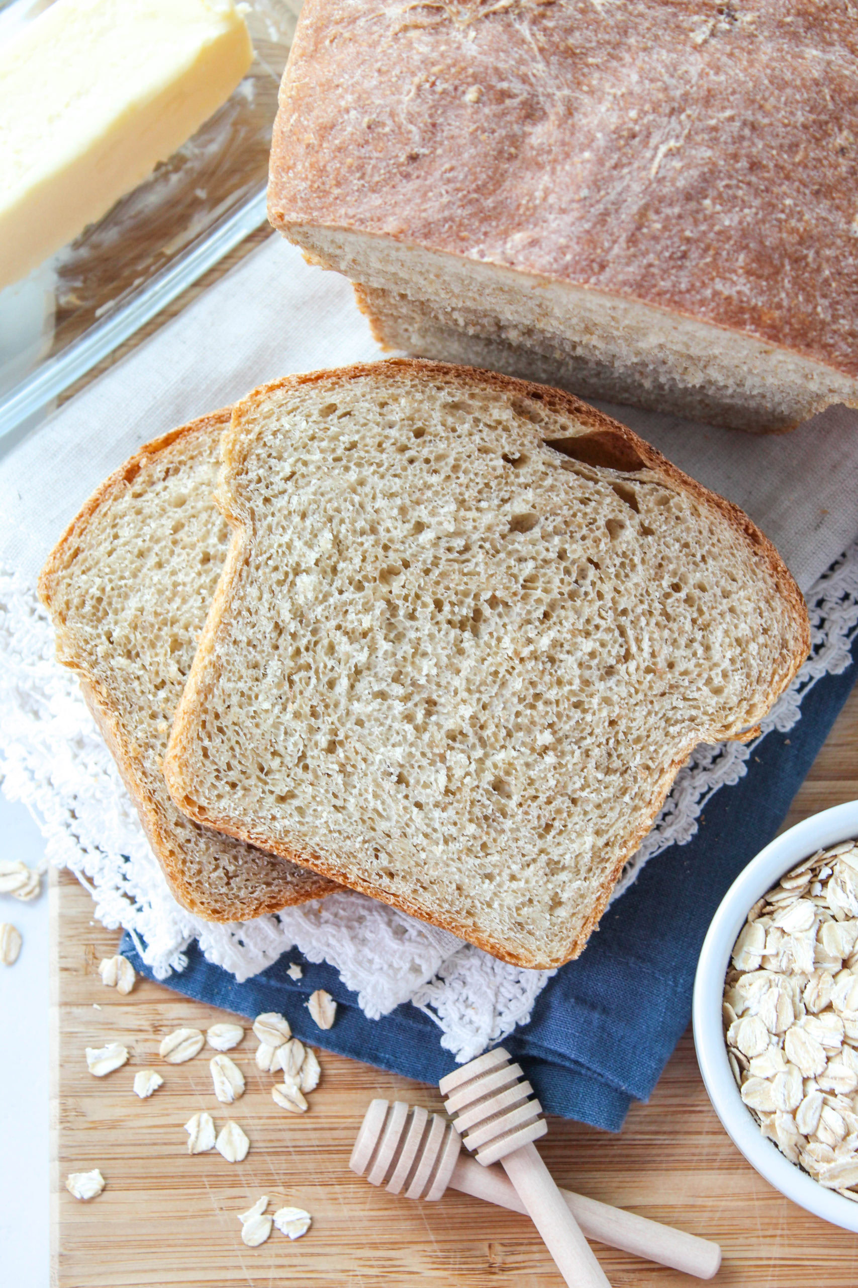Easy homemade oatmeal bread loaf made with rolled oats and a tender crumb