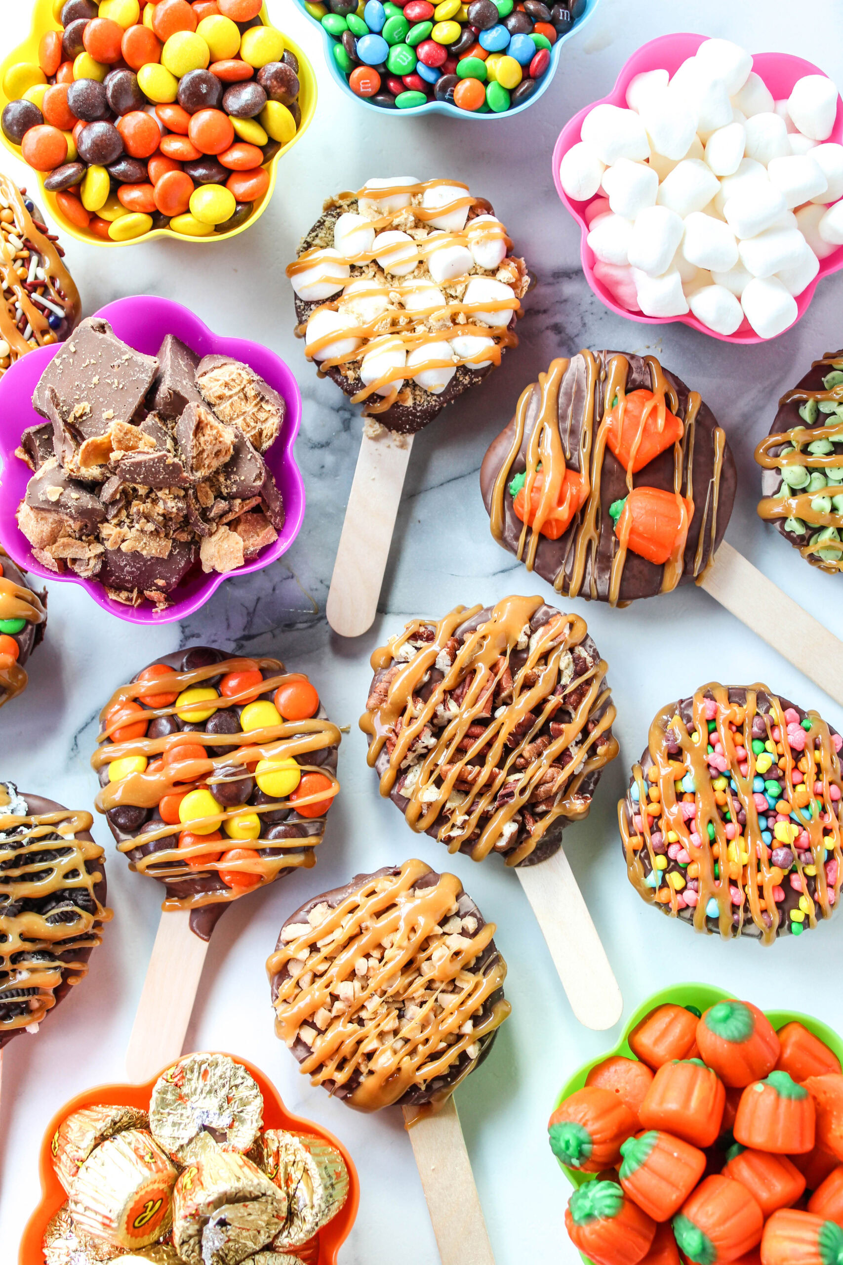 Homemade chocolate caramel apple pops for autumn celebrations