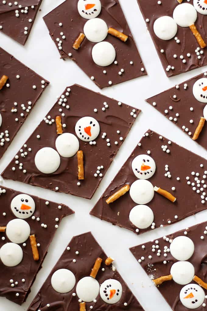 Snowman Chocolate Bark