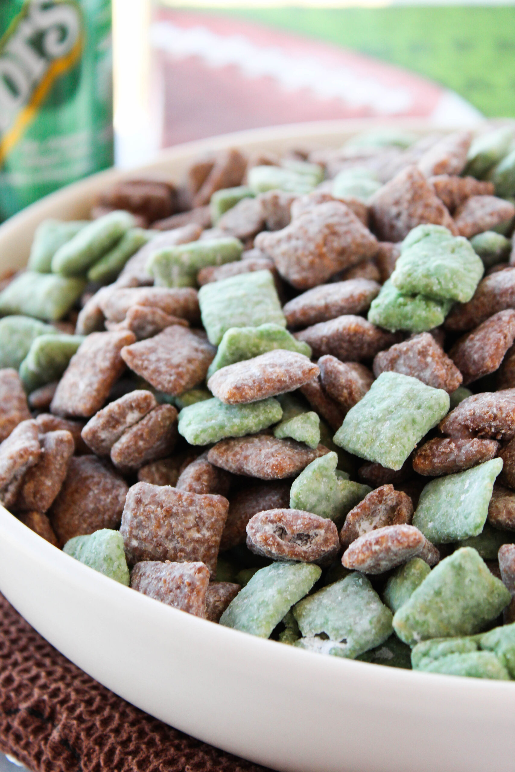 Football puppy chow displayed as an easy tailgate snack