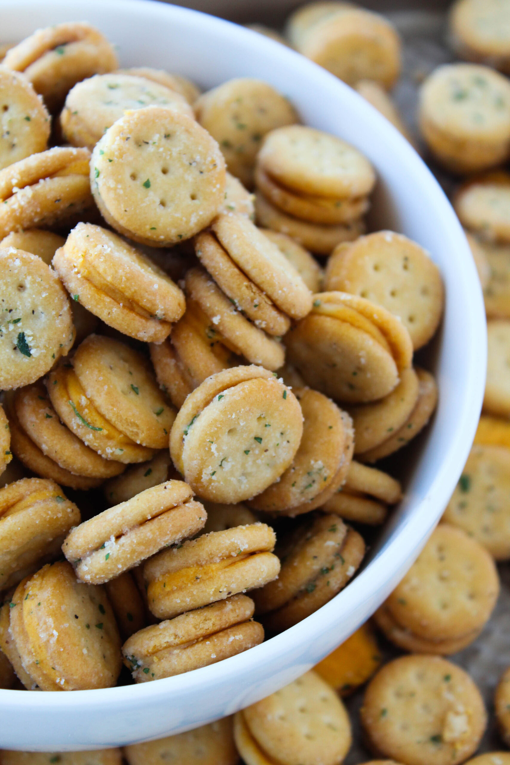 Homemade ranch crackers with a crispy, cheesy texture
