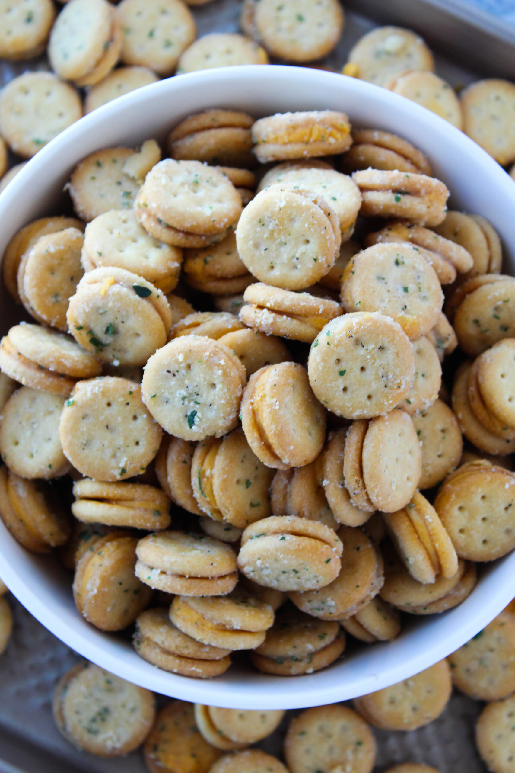 Cheesy ranch snack crackers tossed with ranch seasoning
