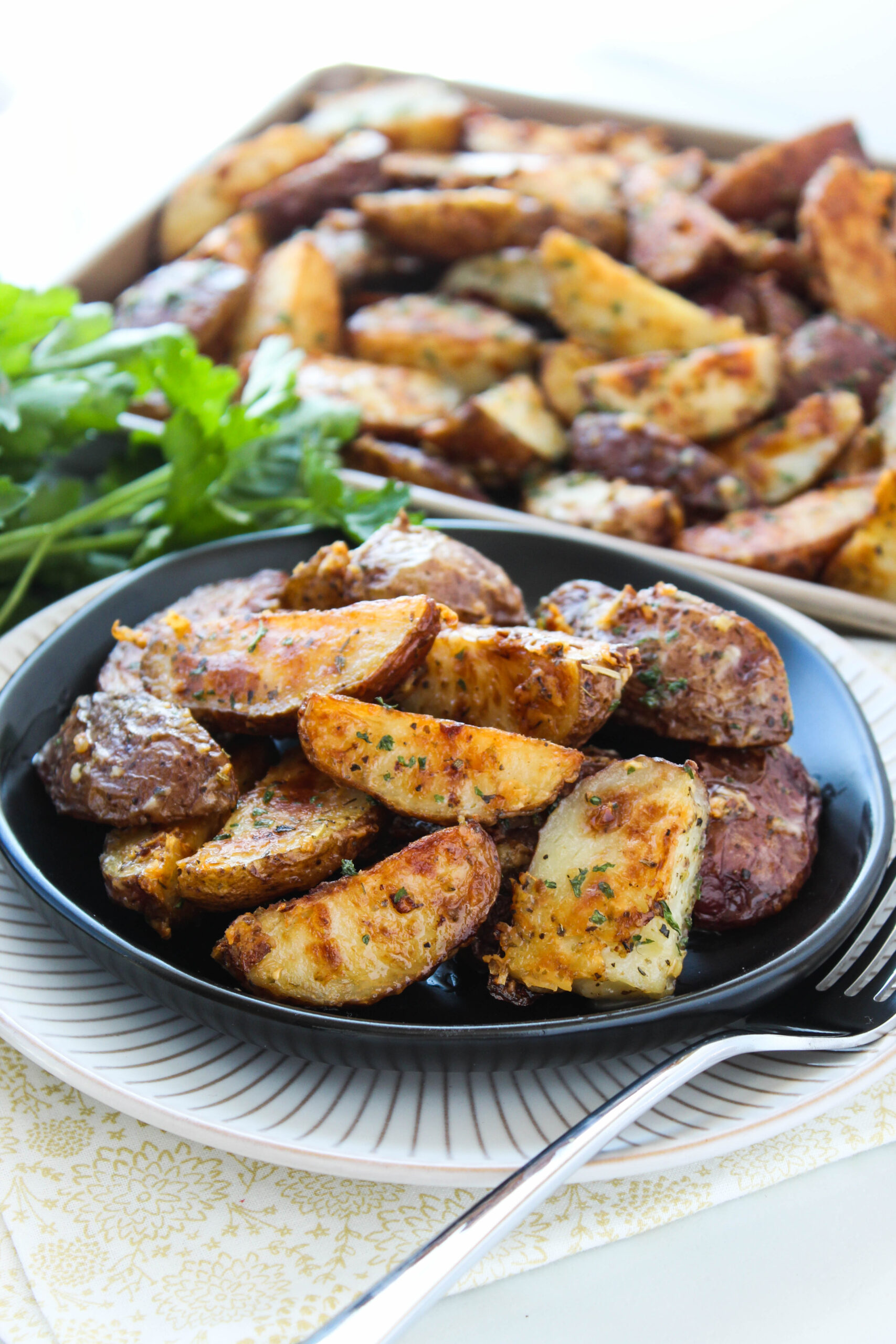 Roasted Garlic Butter Parmesan Potatoes
