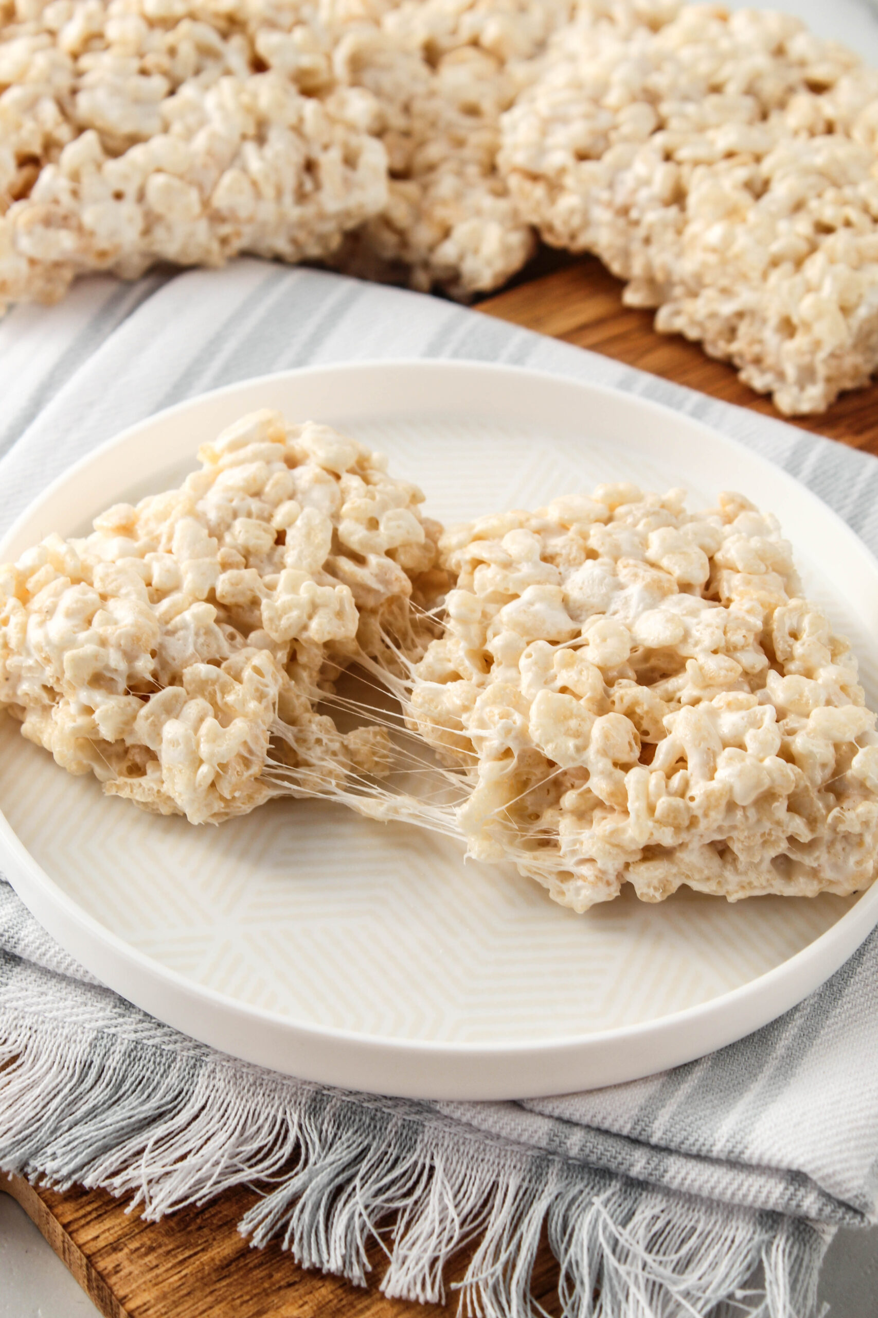 Chewy original Rice Krispie treat showing marshmallow texture
