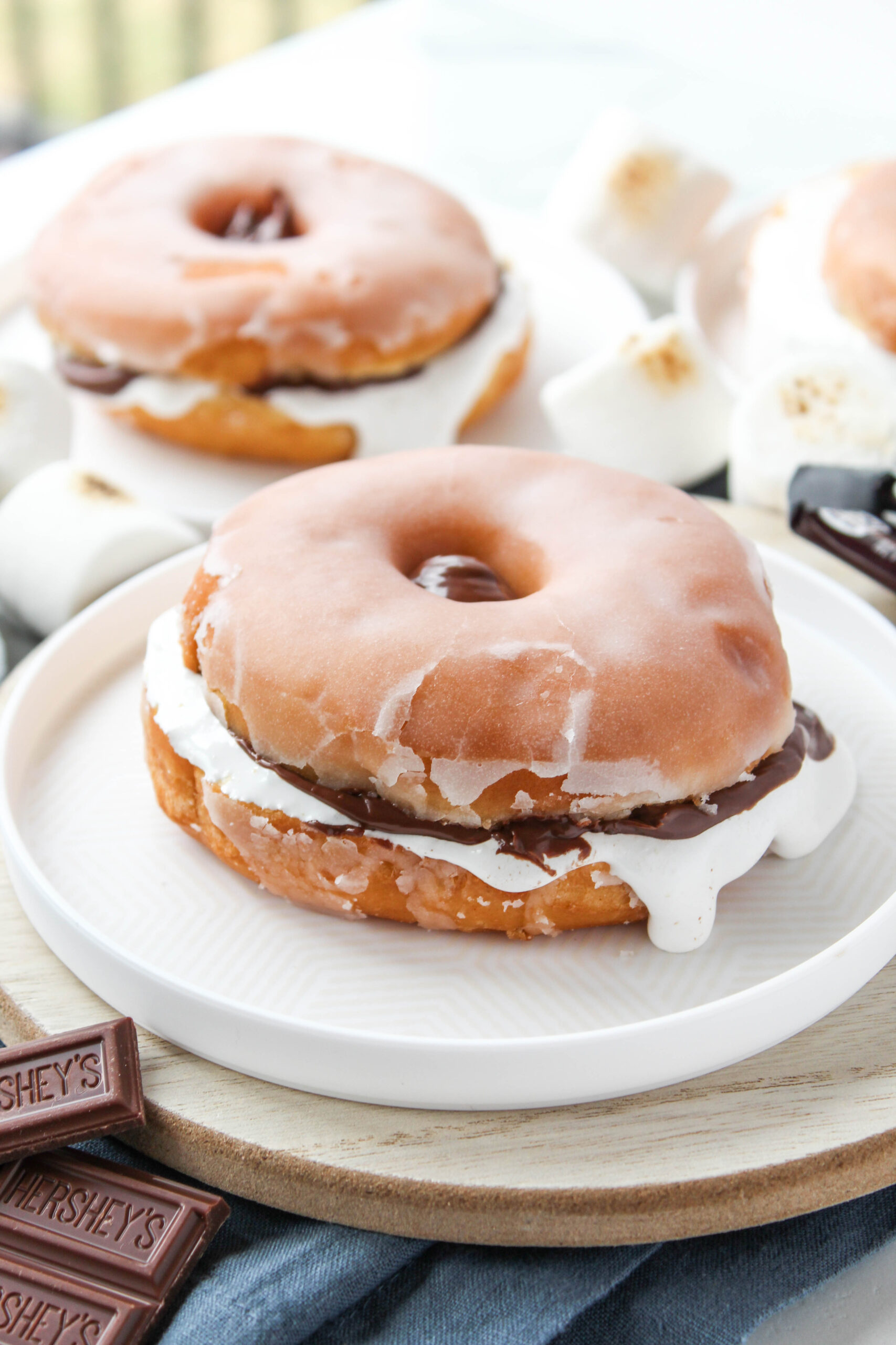 Glazed donut s’mores filled with Nutella and marshmallow creme