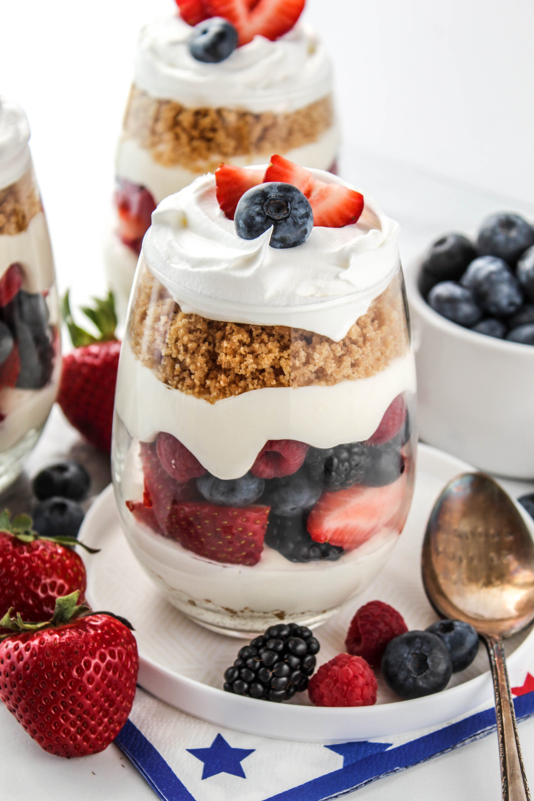 4th of July cheesecake parfaits served in cups