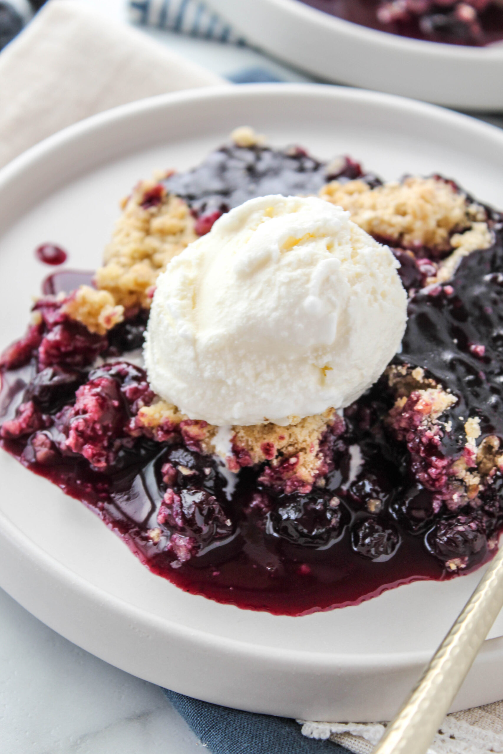 serving of easy blueberry crisp dessert