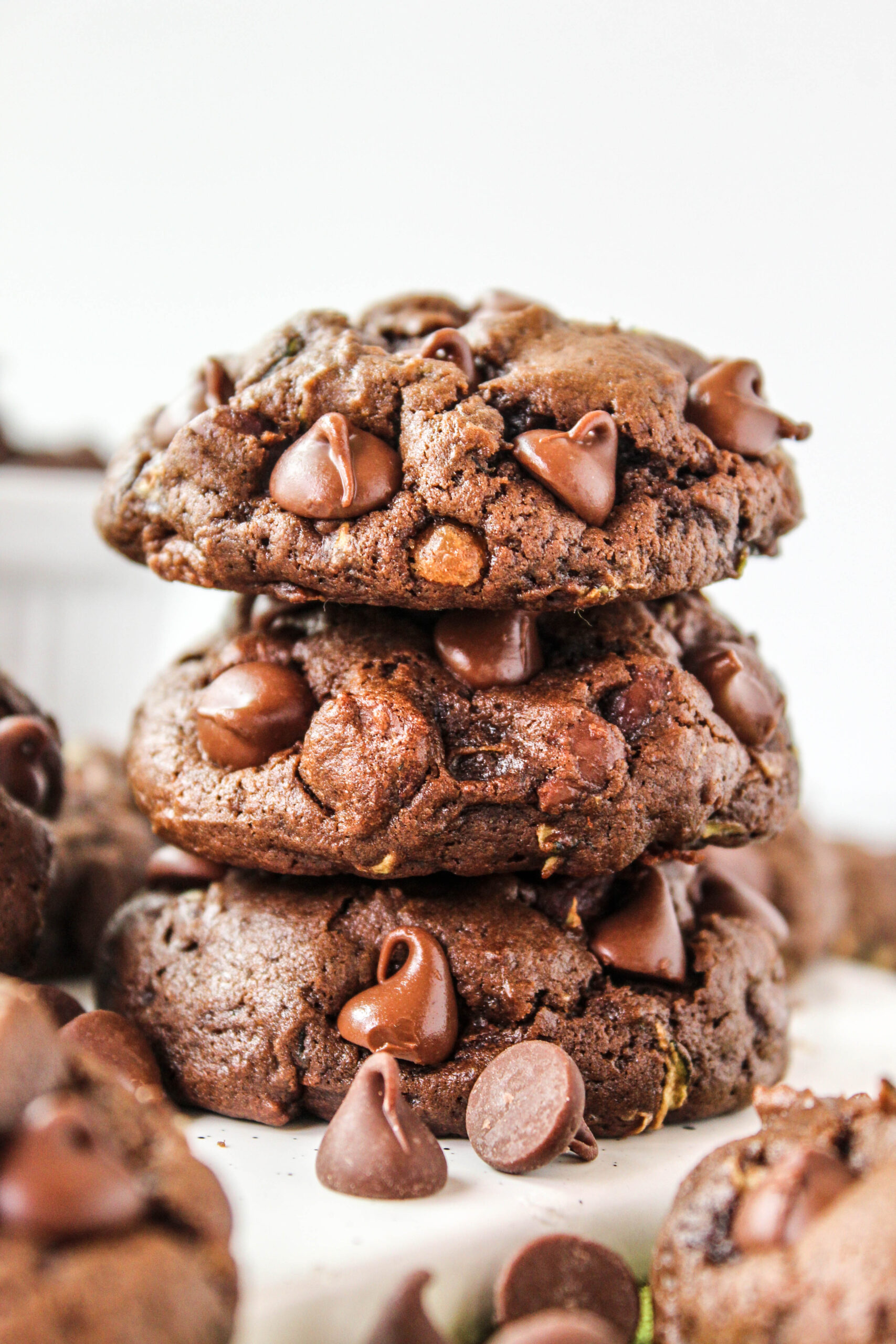 Gooey chocolate chip zucchini cookies straight from the oven