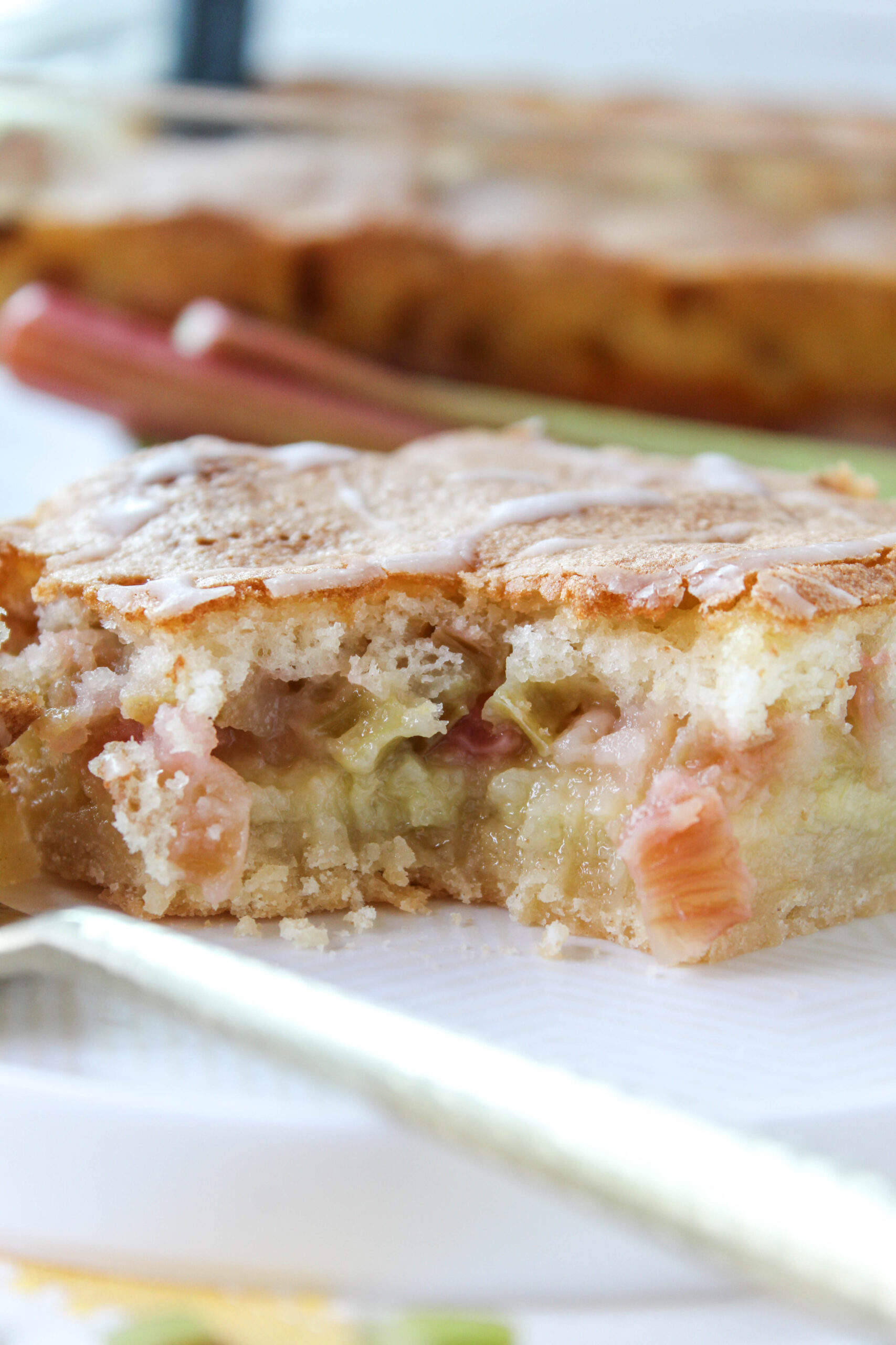 Homemade rhubarb dream bars baked until golden and set