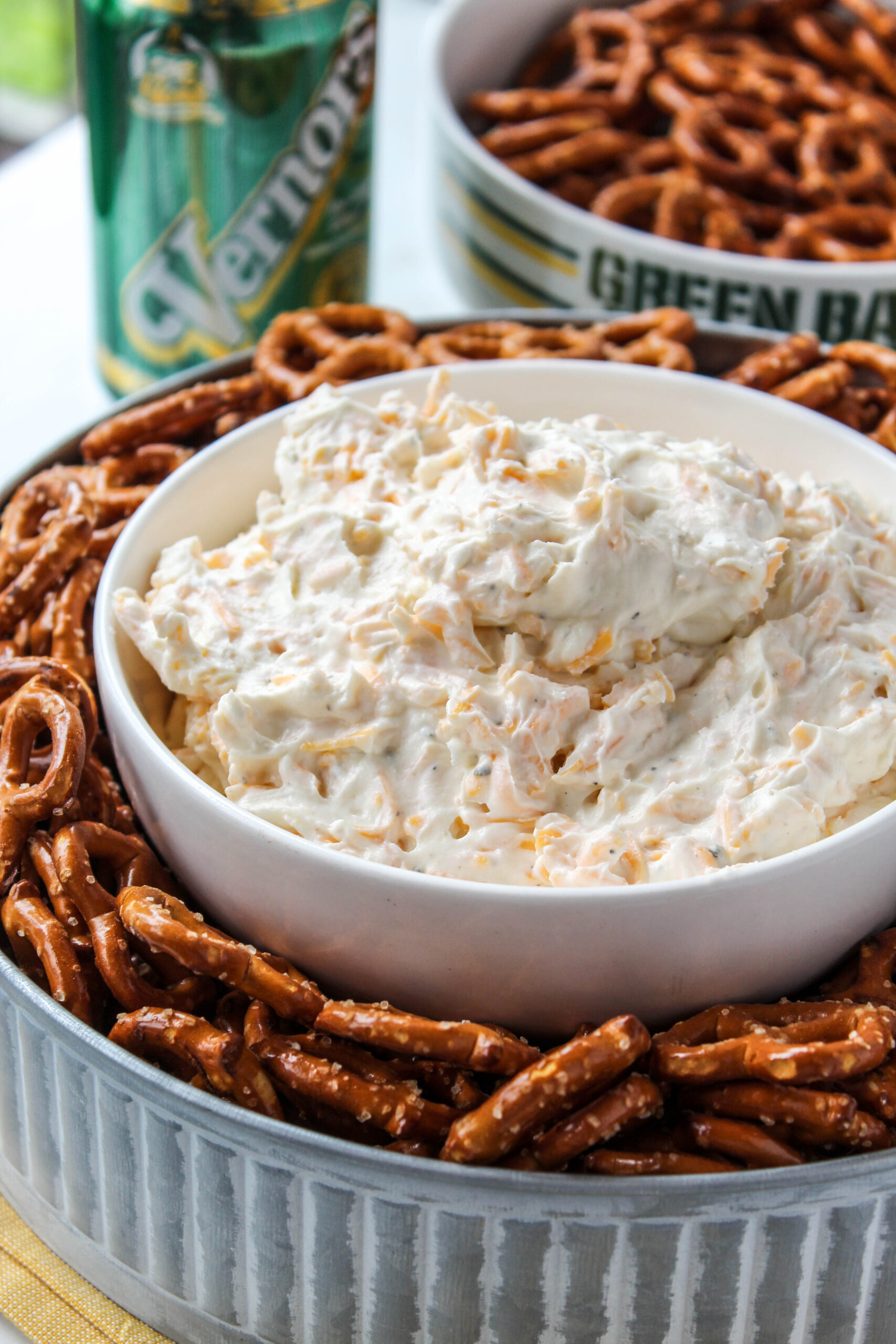 Easy alcohol-free beer dip served with soft pretzels