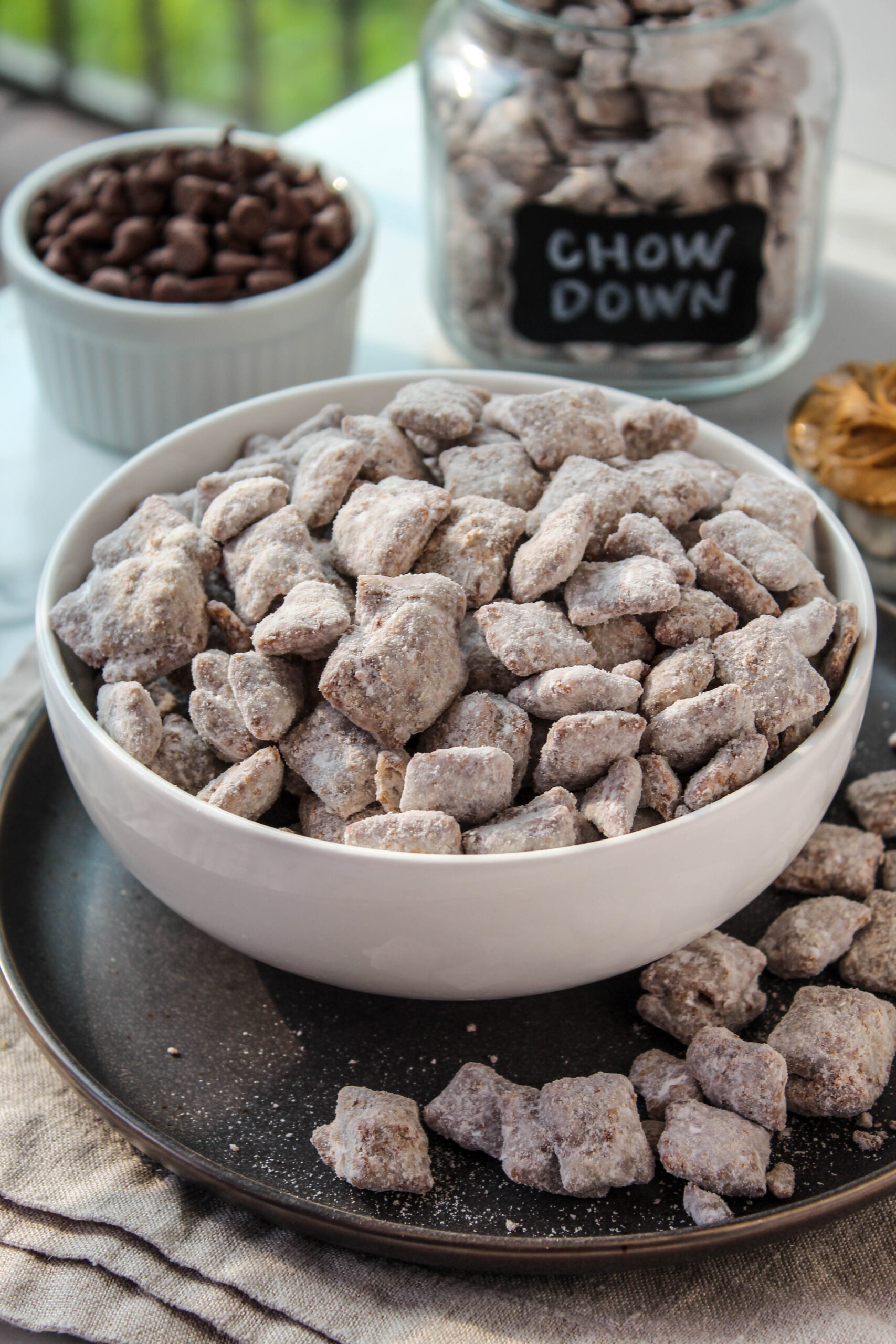 classic puppy chow recipe in a serving bowl