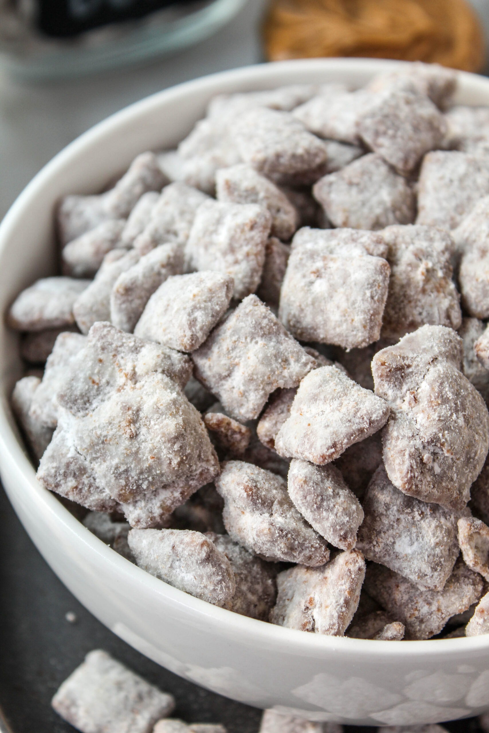 homemade muddy buddies with peanut butter and chocolate