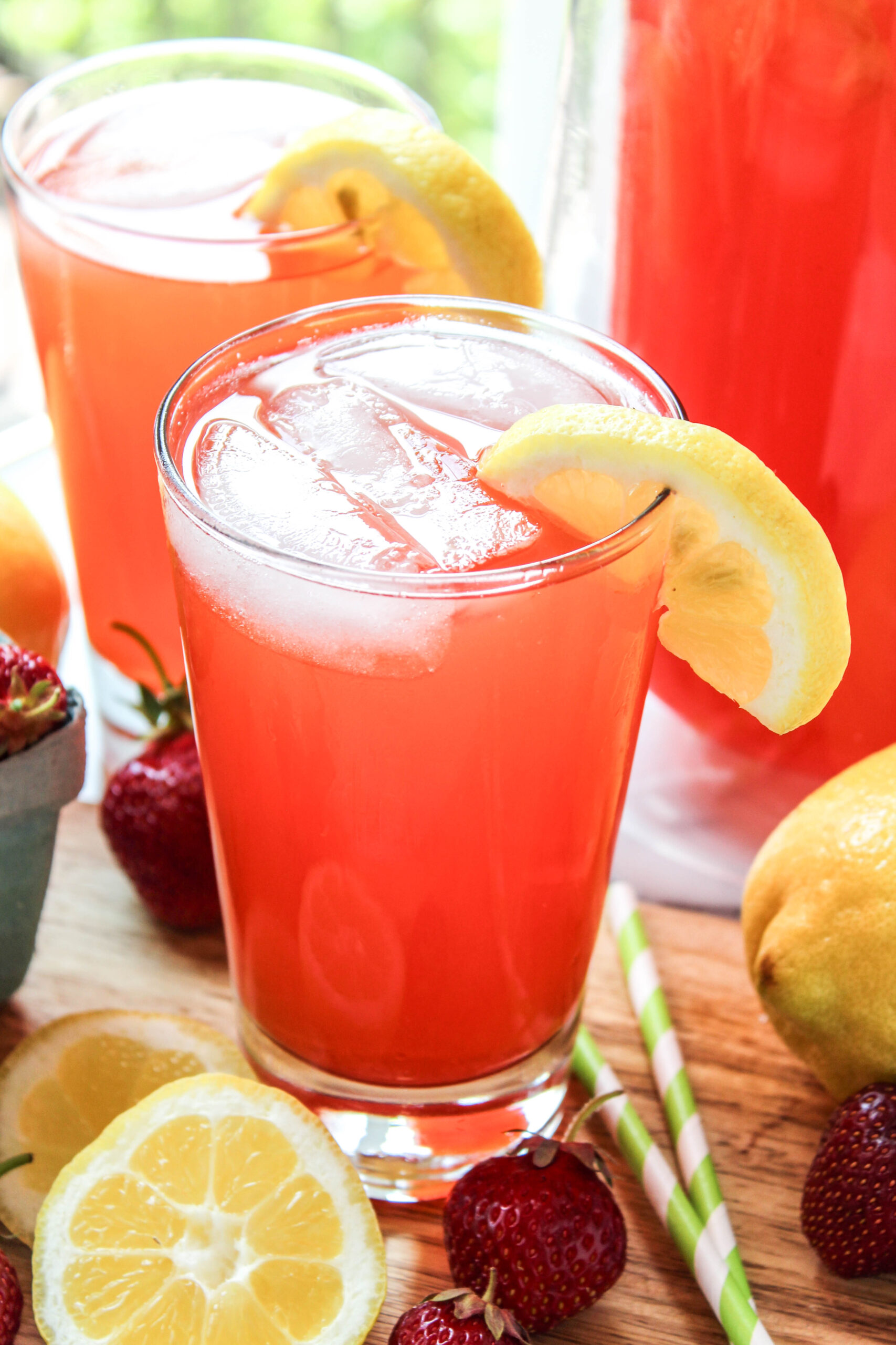 refreshing strawberry lemonade served over ice
