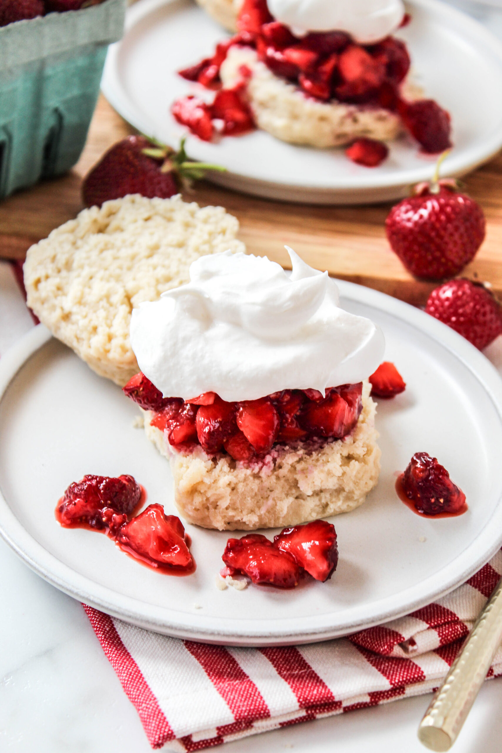 Strawberry shortcake served on a plate for a summer dessert