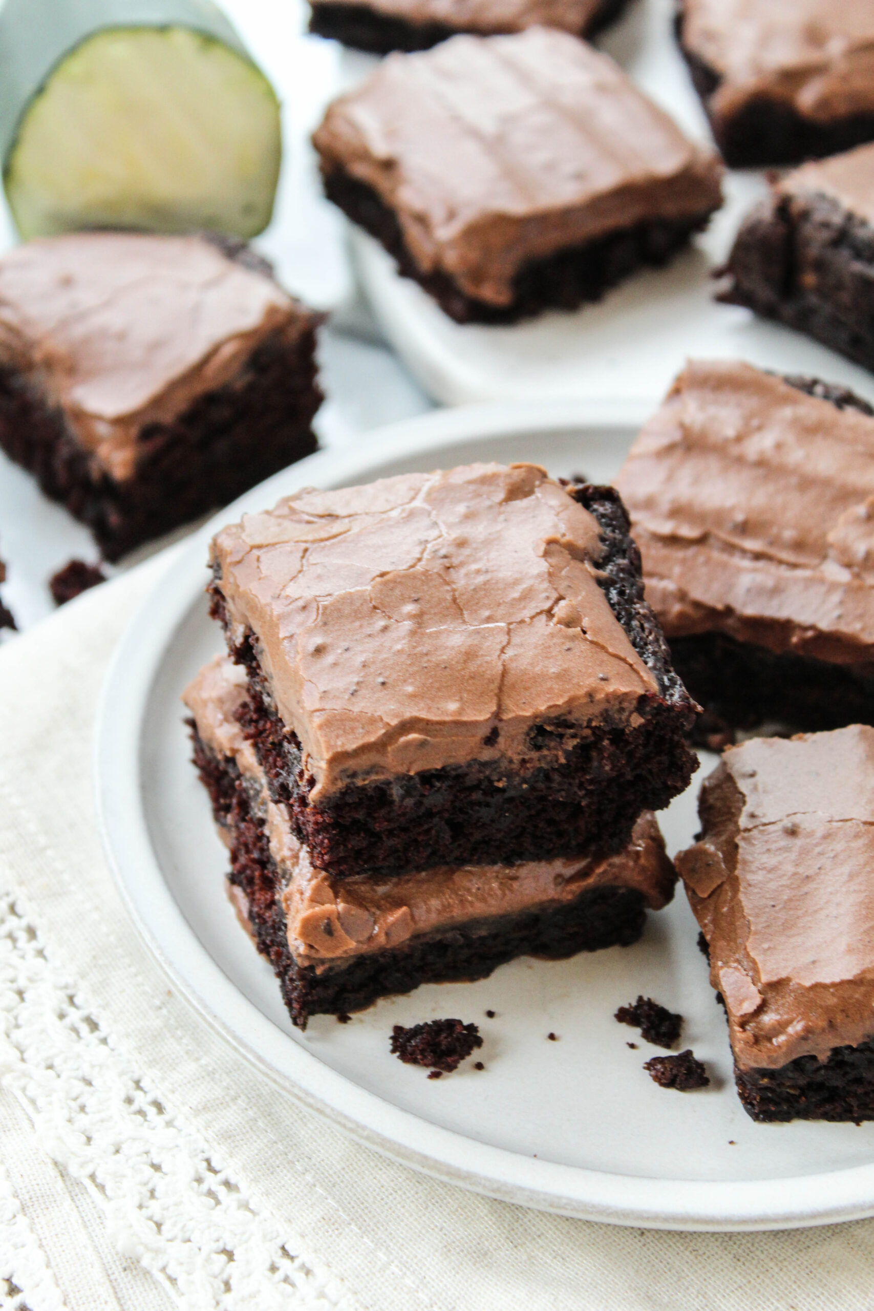 Chocolate zucchini brownies that look fudgy and rich with hidden zucchini inside