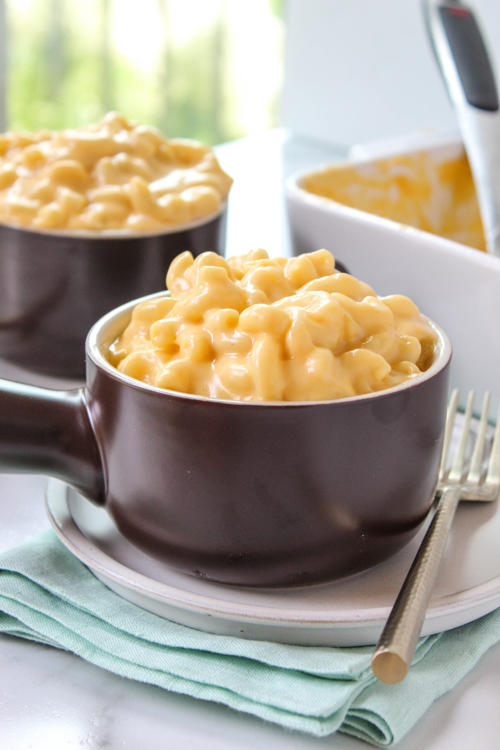 Classic baked macaroni and cheese fresh from the oven