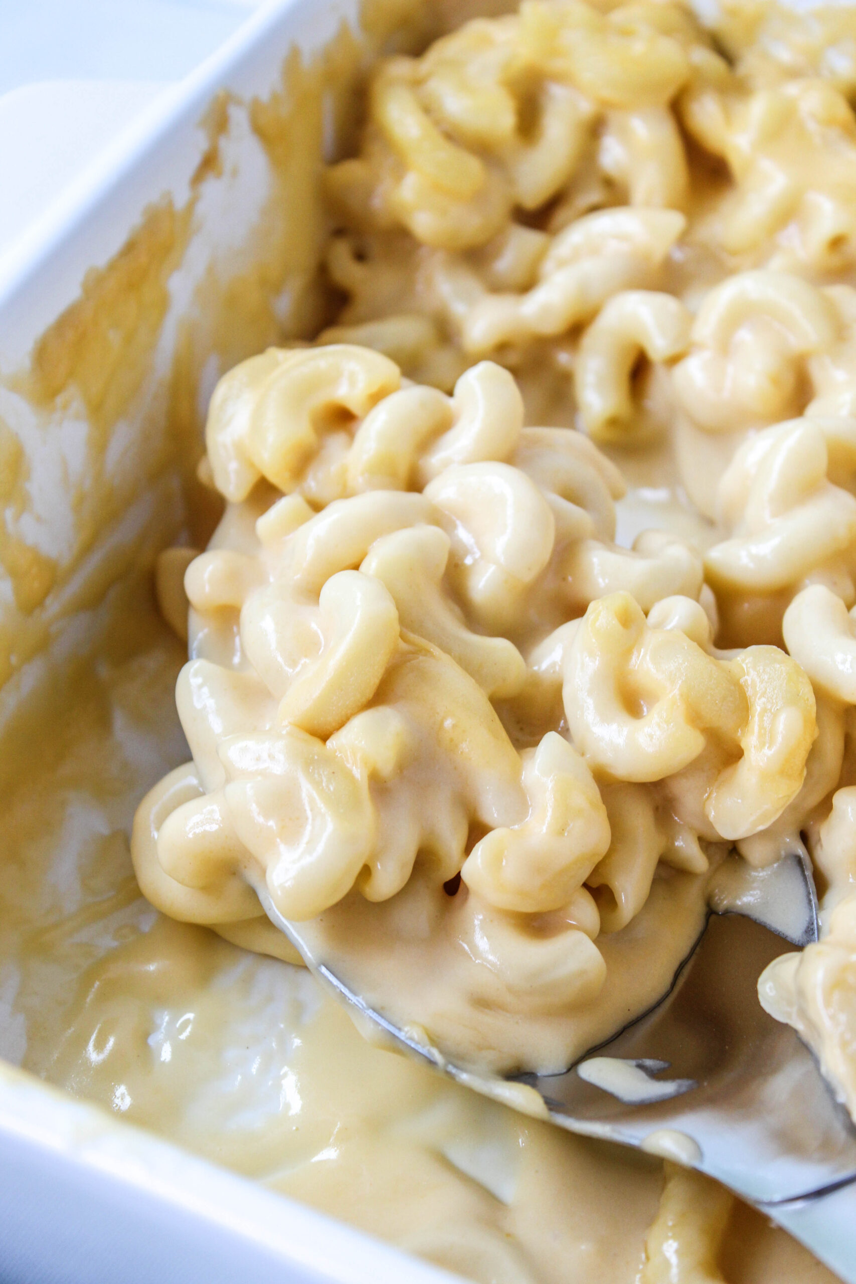 Creamy macaroni and cheese casserole served warm and bubbly