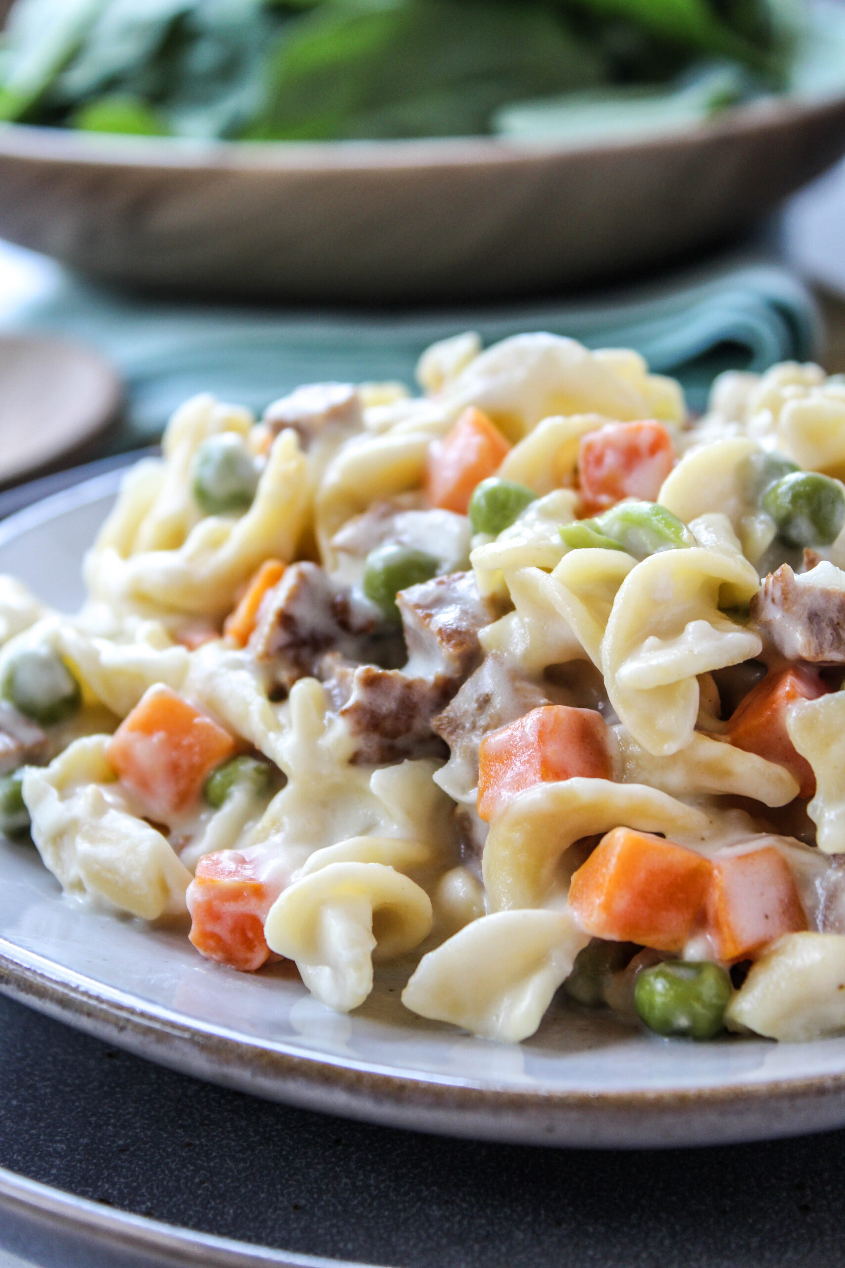 Vegetarian Chicken Pot Pie Noodle Skillet