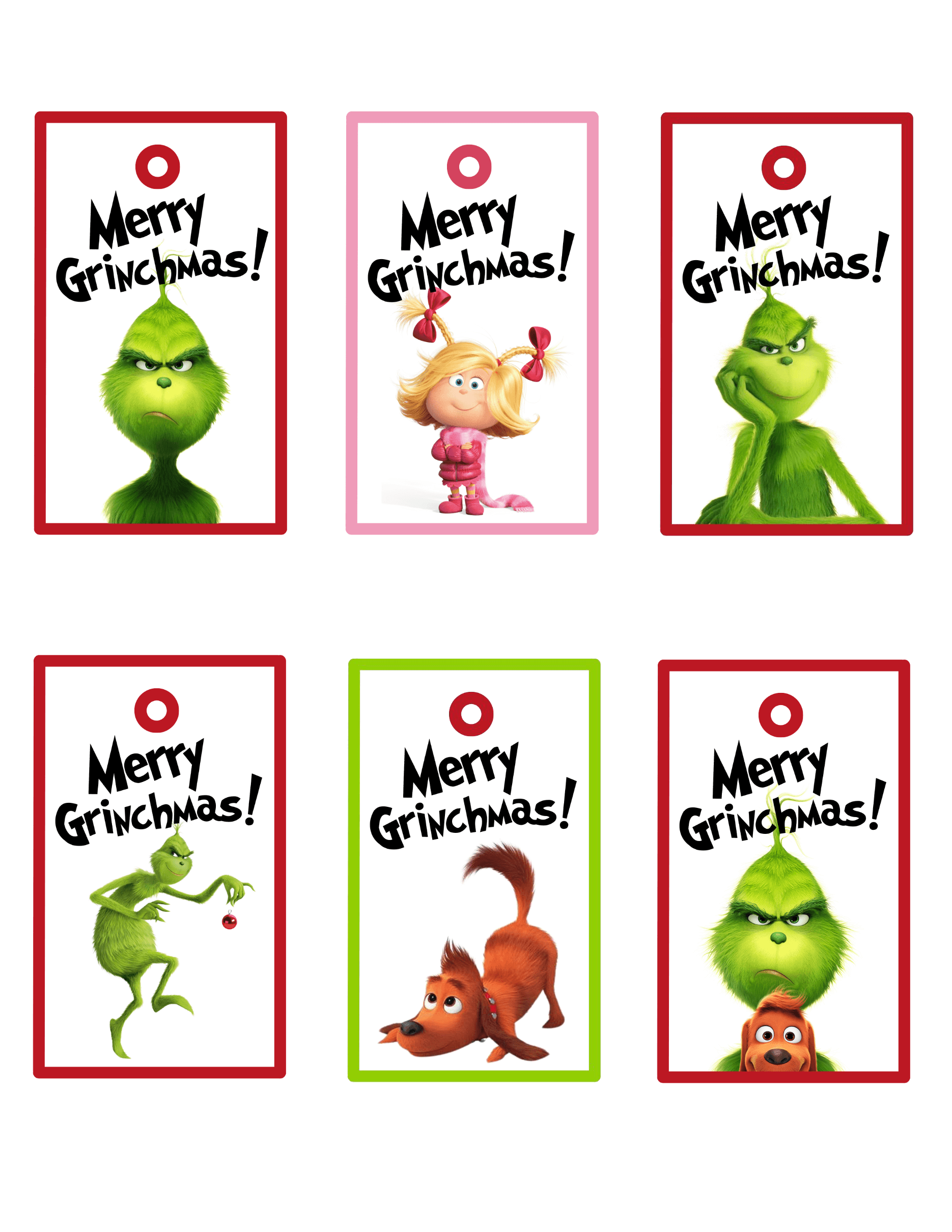 Printable holiday gift tags with Grinch theme