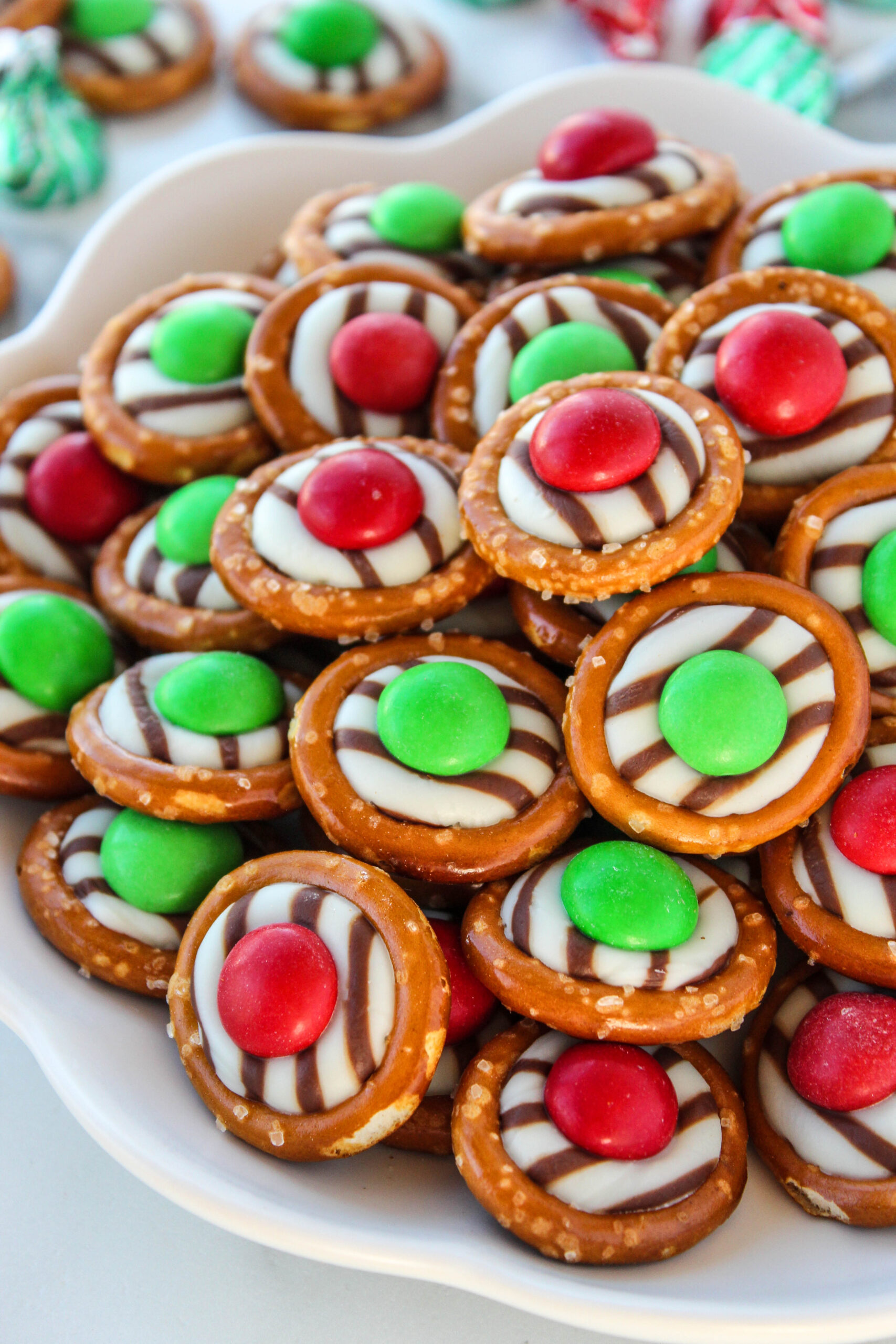 Mint M&M Christmas Pretzels with Hugs
