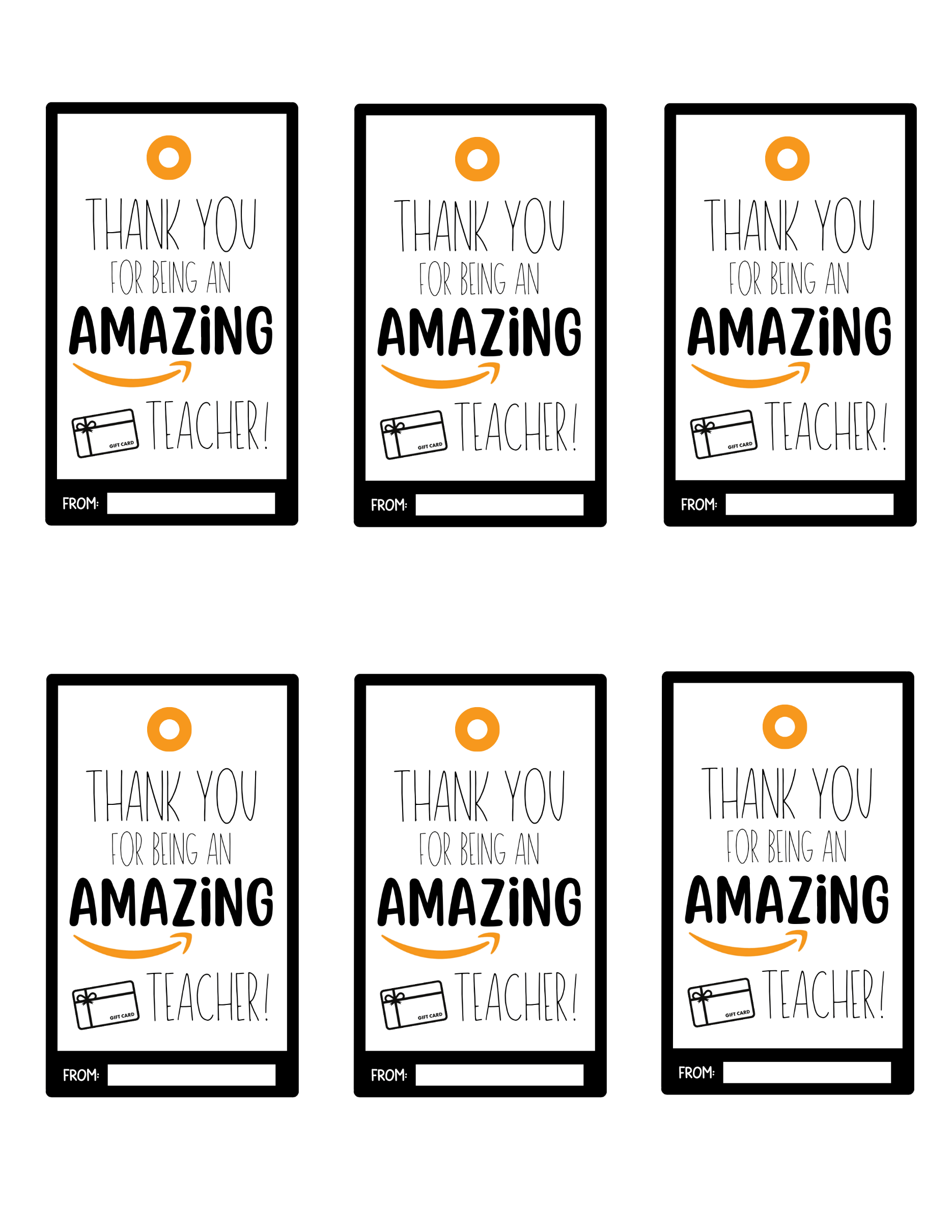 Free Teacher Appreciation Amazon Gift Card Tags