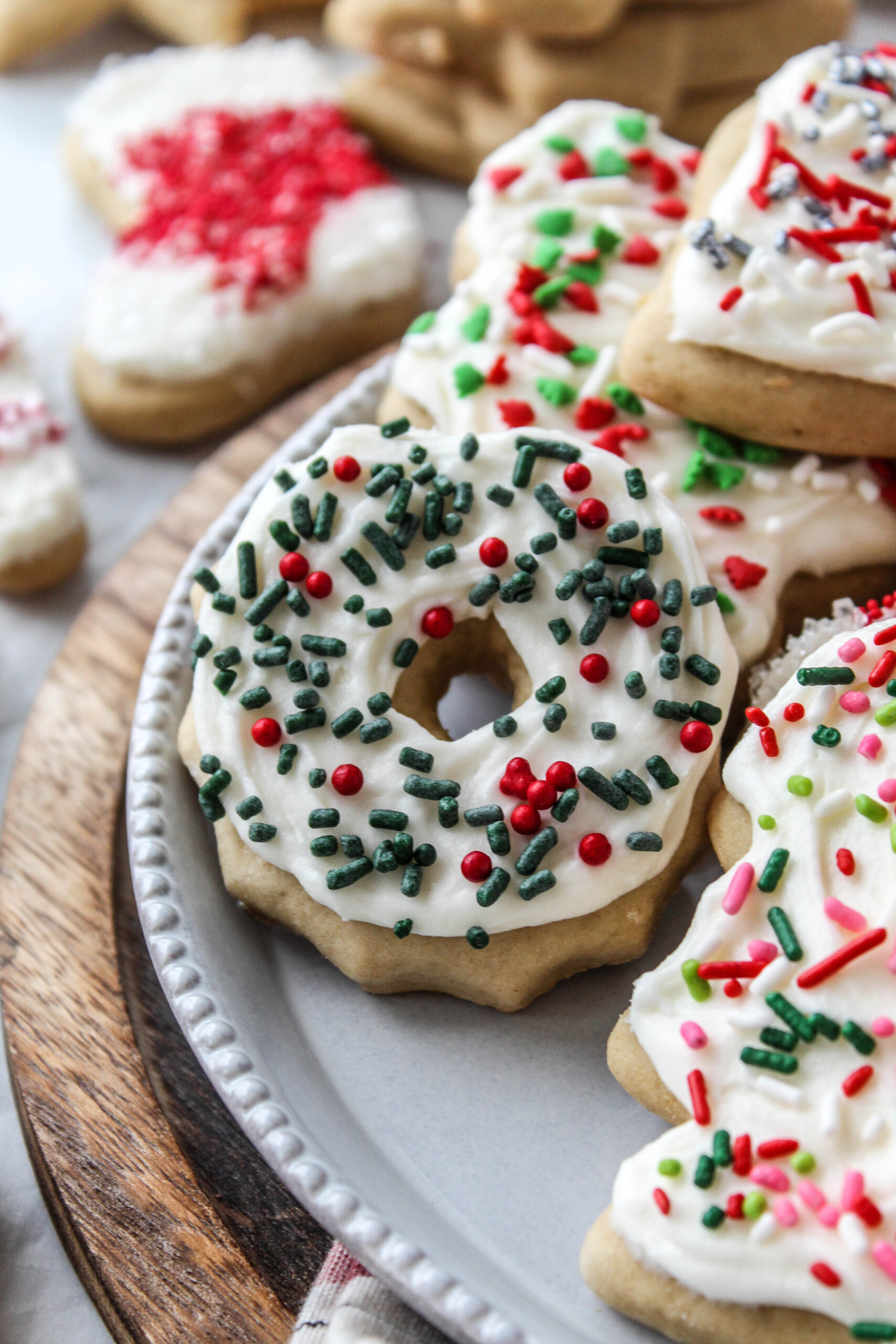 Christmas sugar cookies with soft centers and crisp edges, decorated for the holidays