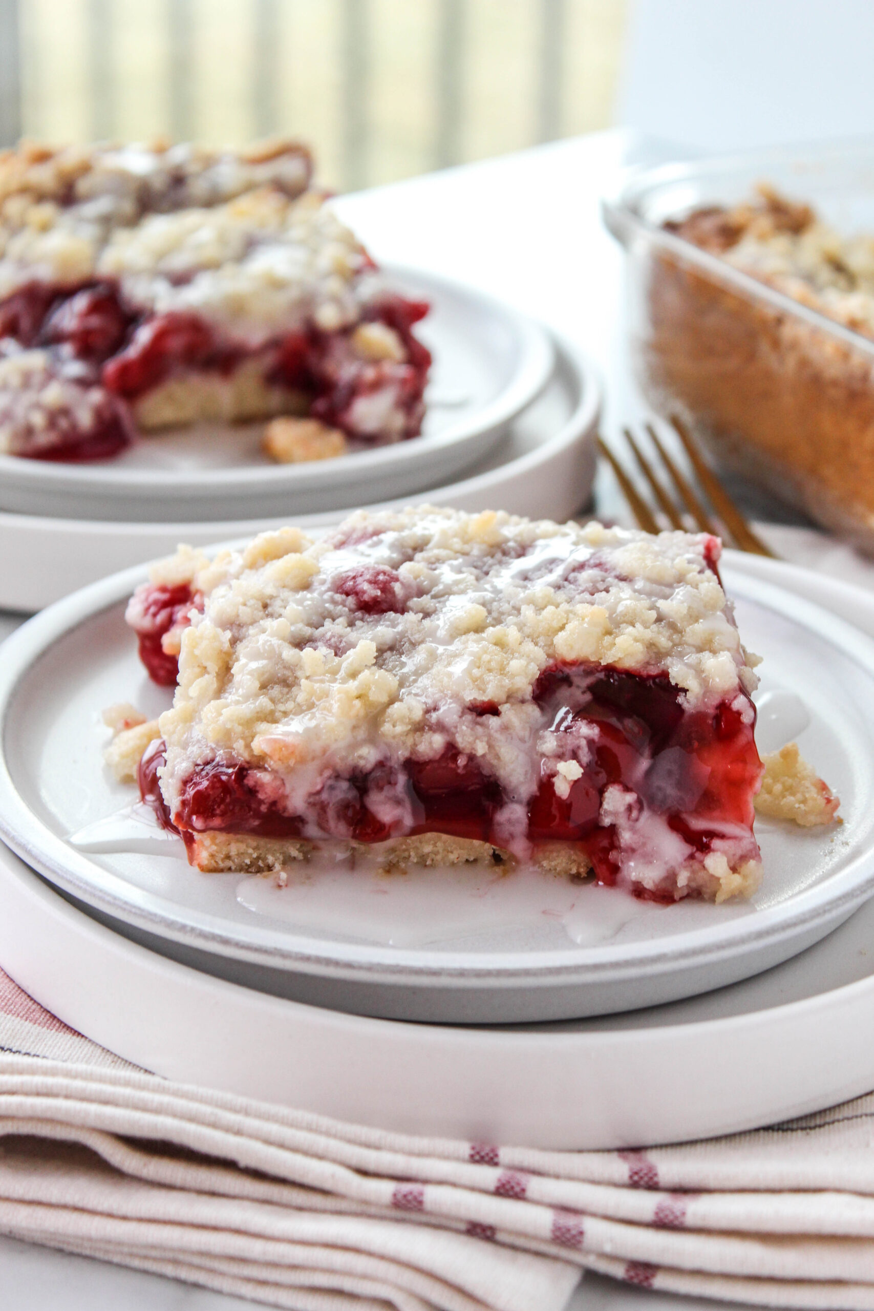 Moist cherry coffee cake made with sweet cherry pie filling