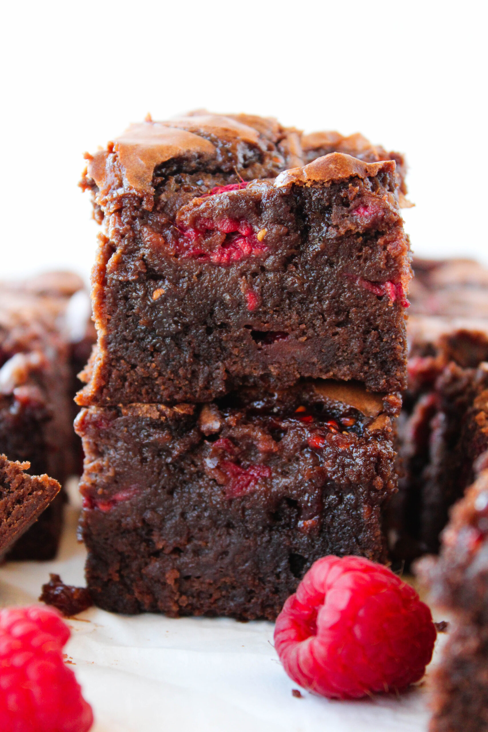Rich raspberry brownies with a fudgy center