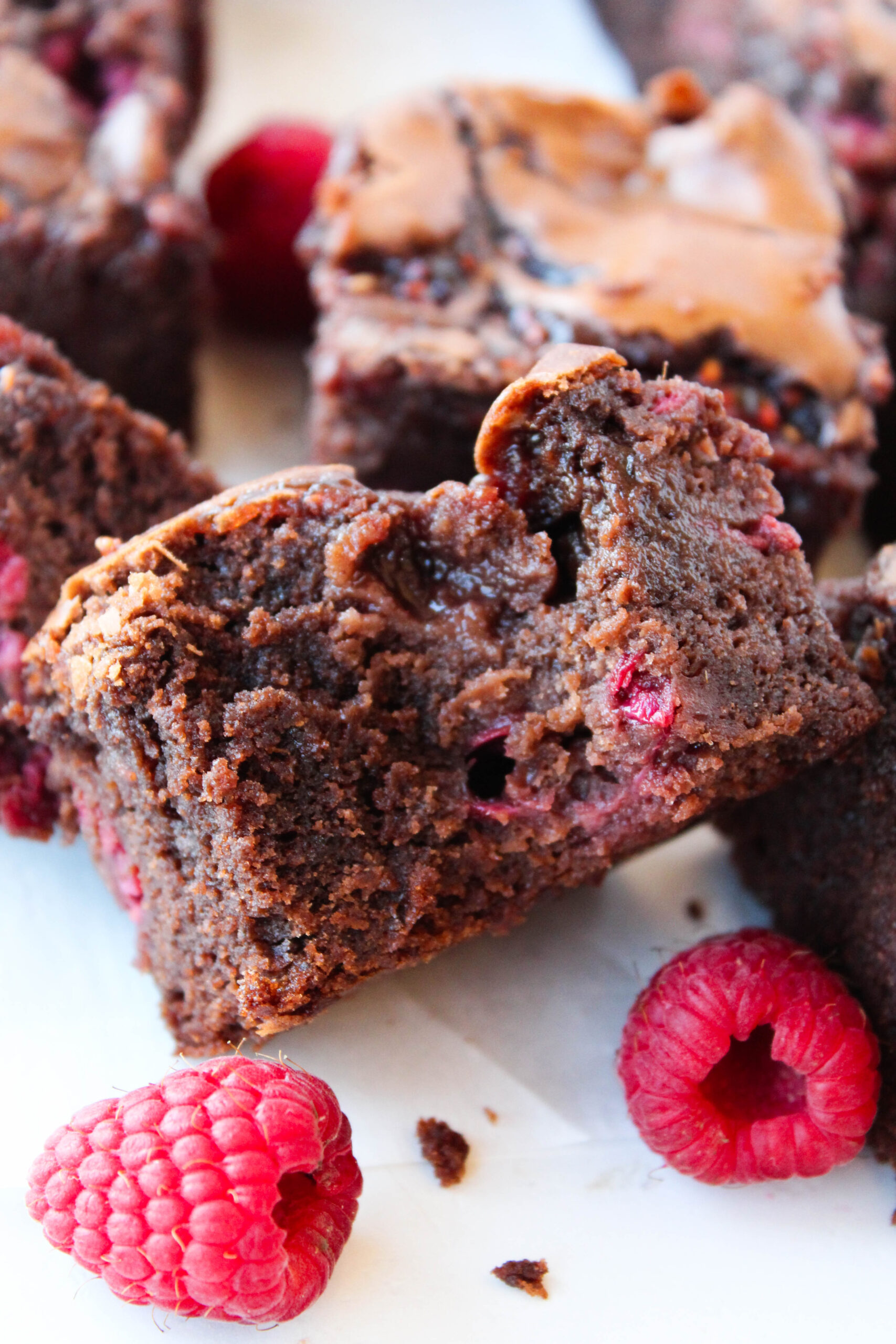 Rich raspberry brownies with a fudgy center