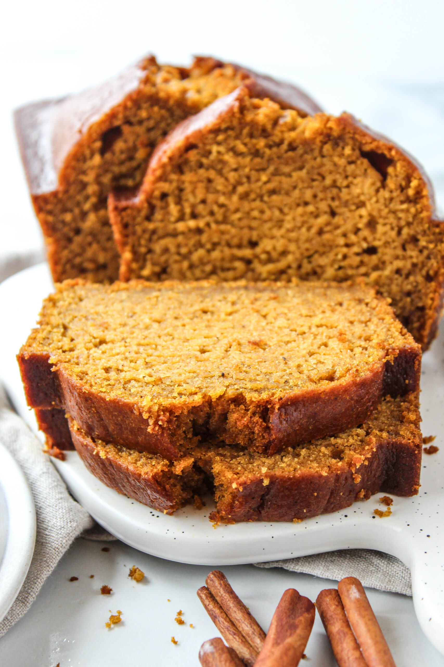 Soft pumpkin bread loaf with cinnamon and pumpkin spice