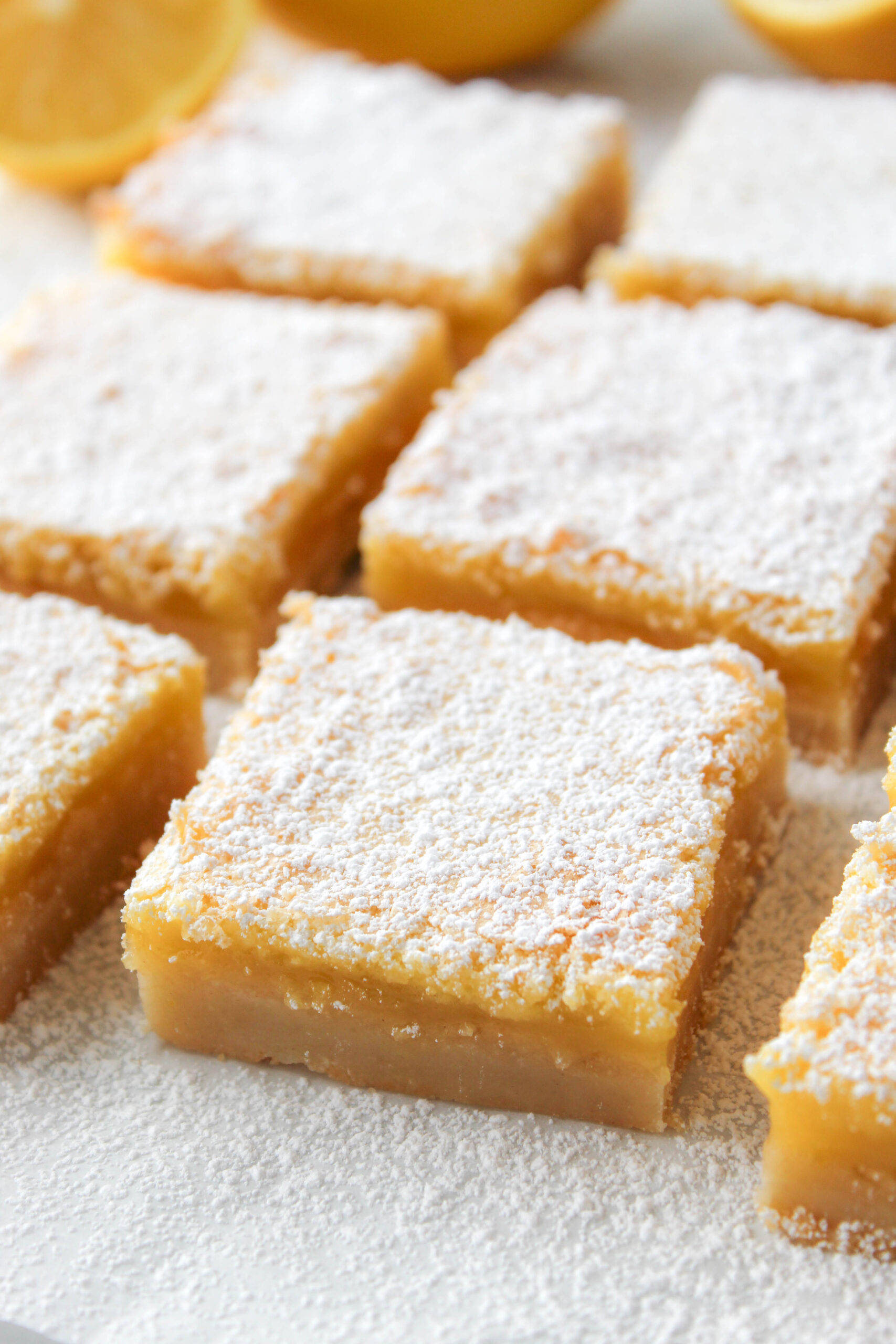 Lemon bars with powdered sugar on top