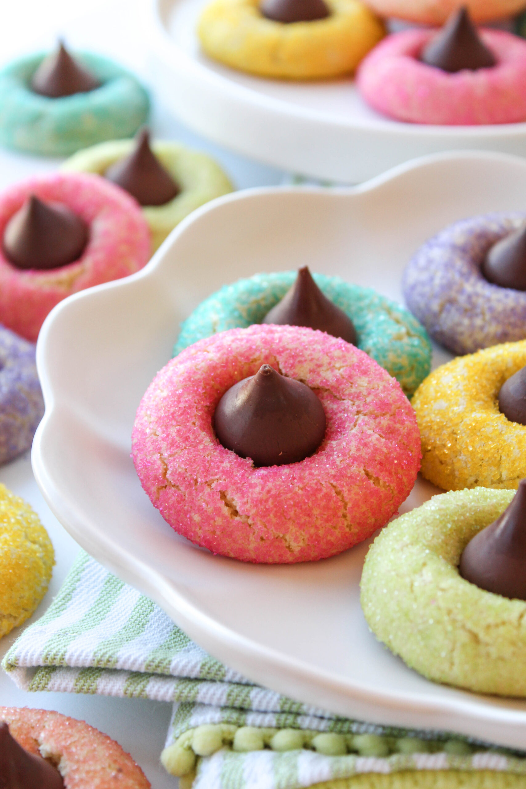 Close‑up of soft spring blossom cookie with chocolate candy center