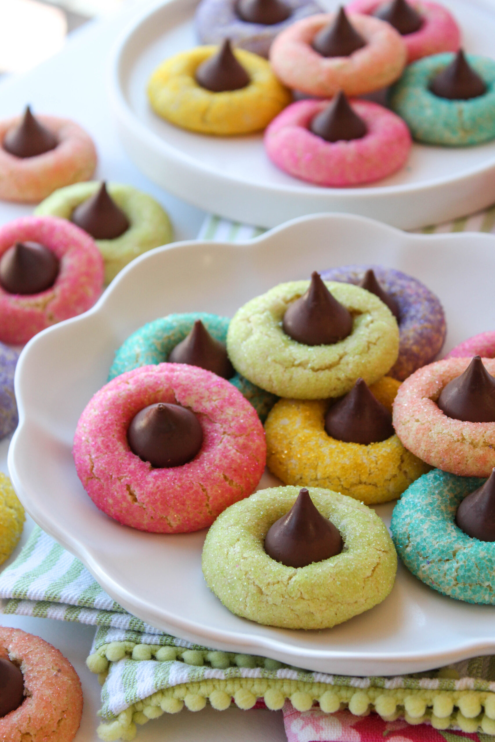Close‑up of soft spring blossom cookie with chocolate candy center