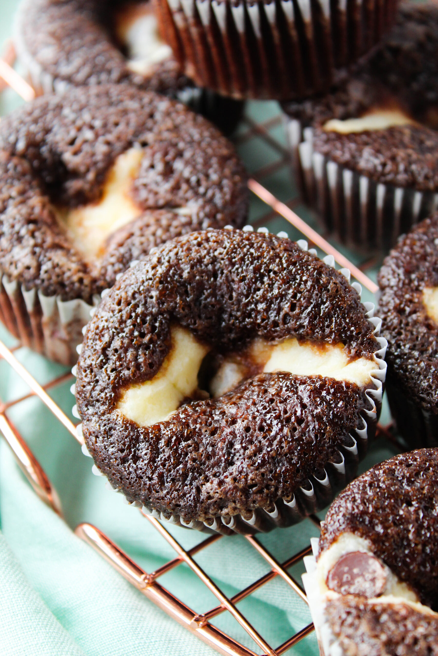 Rich chocolate cupcake with swirled cream cheese center