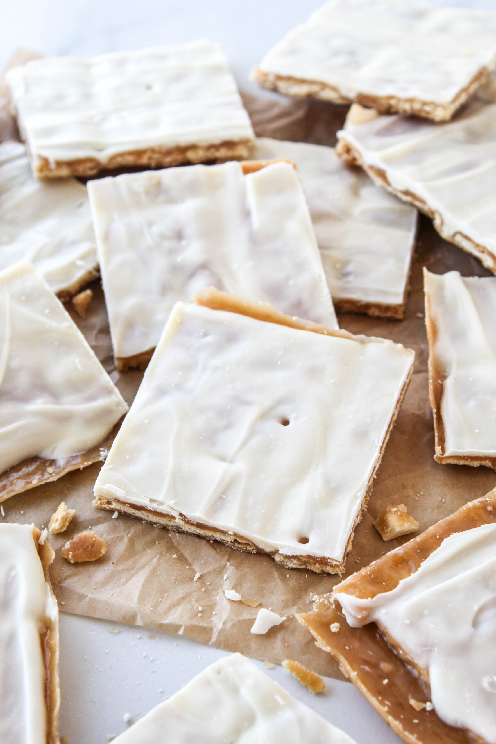 White Chocolate Saltine Toffee