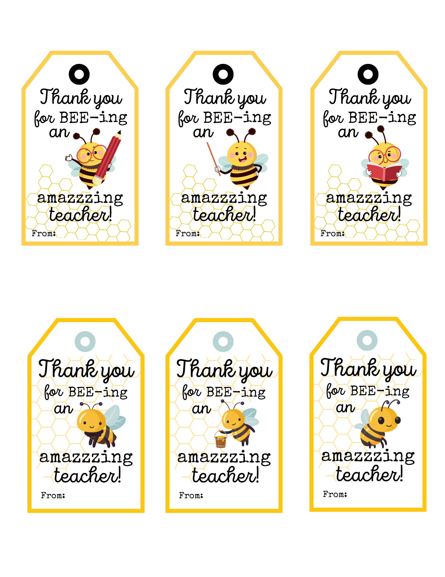 Thank You for Bee-ing an Amazing Teacher Free Printable Gift Tags